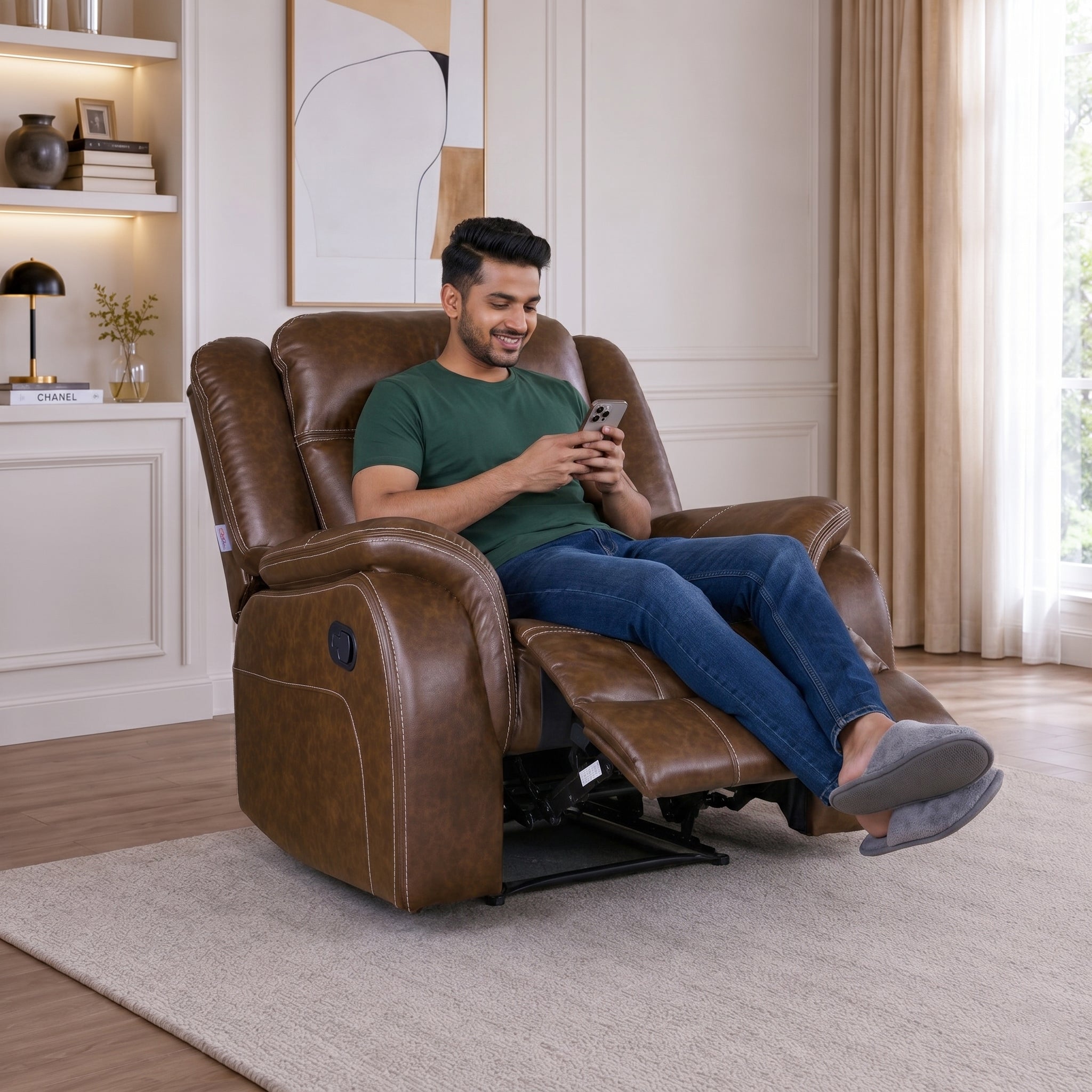 Haven Leatherette Manual Recliner | Dark Brown