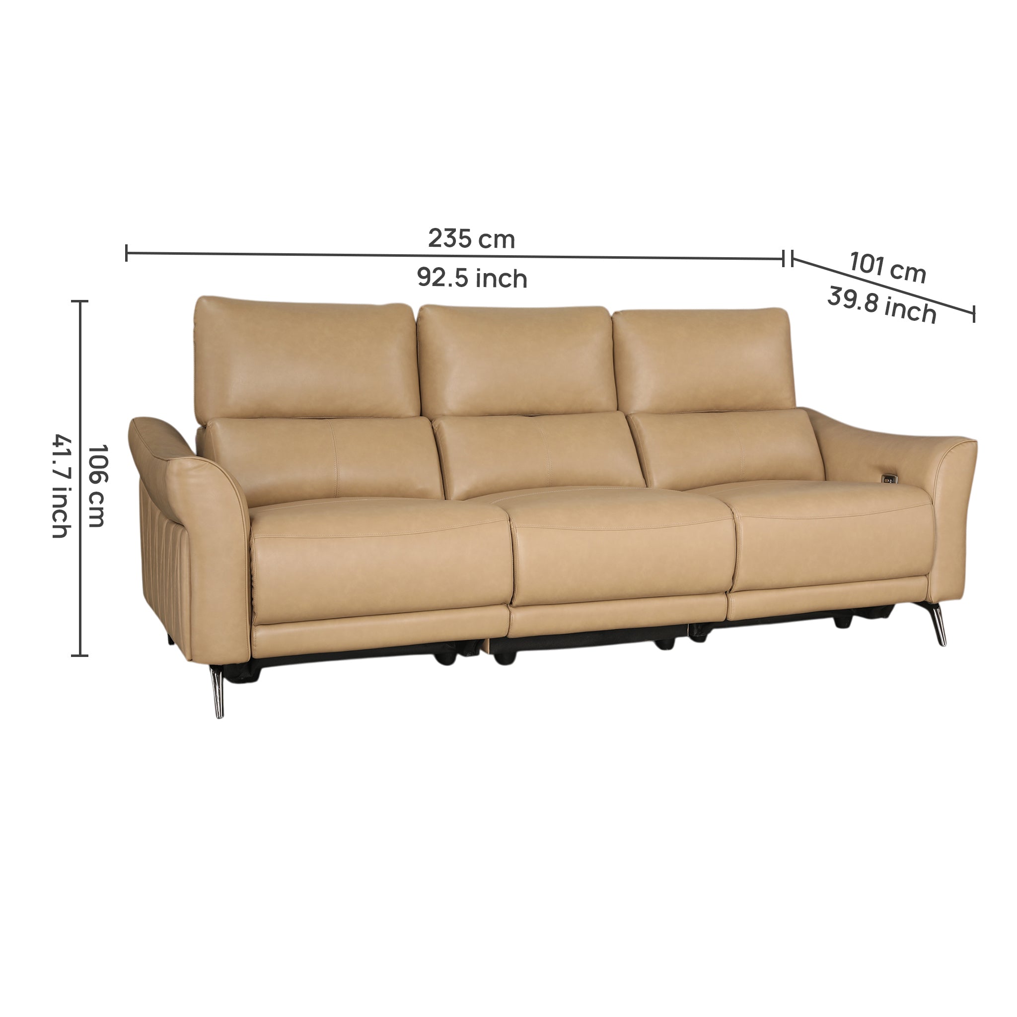 Renzo Leatherette 3 Seater Electric Recliner Camel