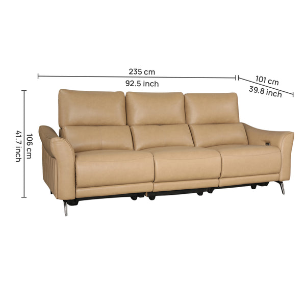 Renzo Leatherette 3 Seater Electric Recliner Camel dimensions
