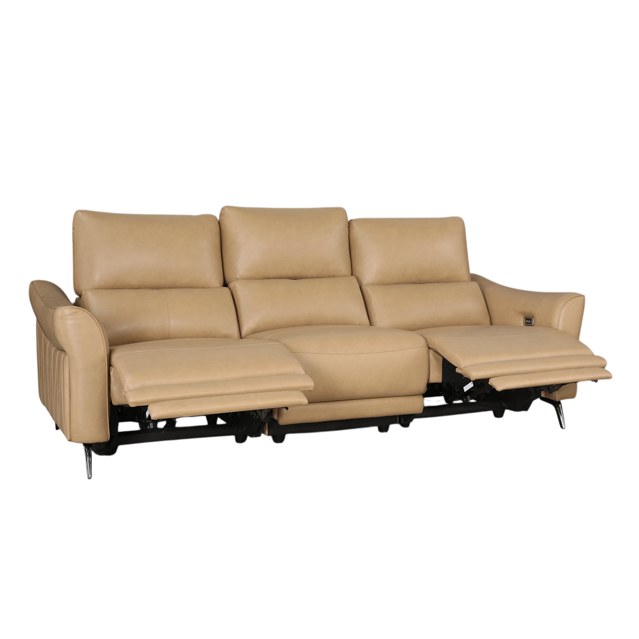 Renzo Leatherette 3 Seater Electric Recliner Camel