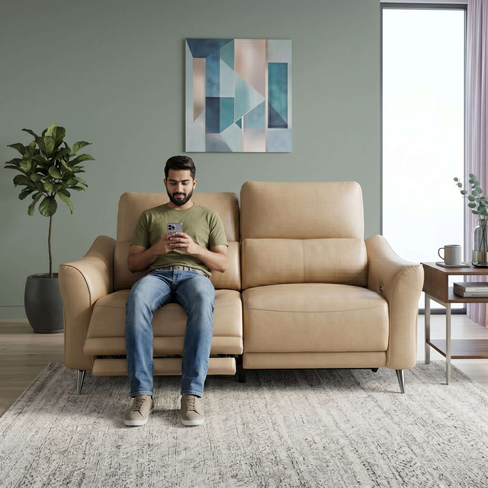 Renzo Leatherette 2 Seater Electric Recliner Camel