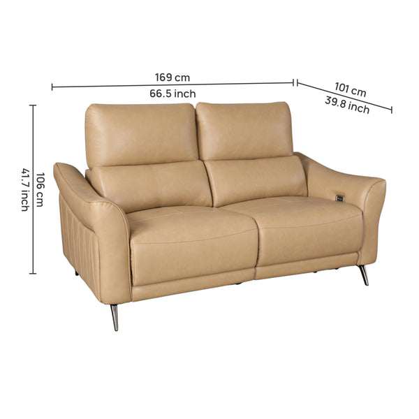 Renzo Leatherette 2 Seater Electric Recliner Camel dimensions
