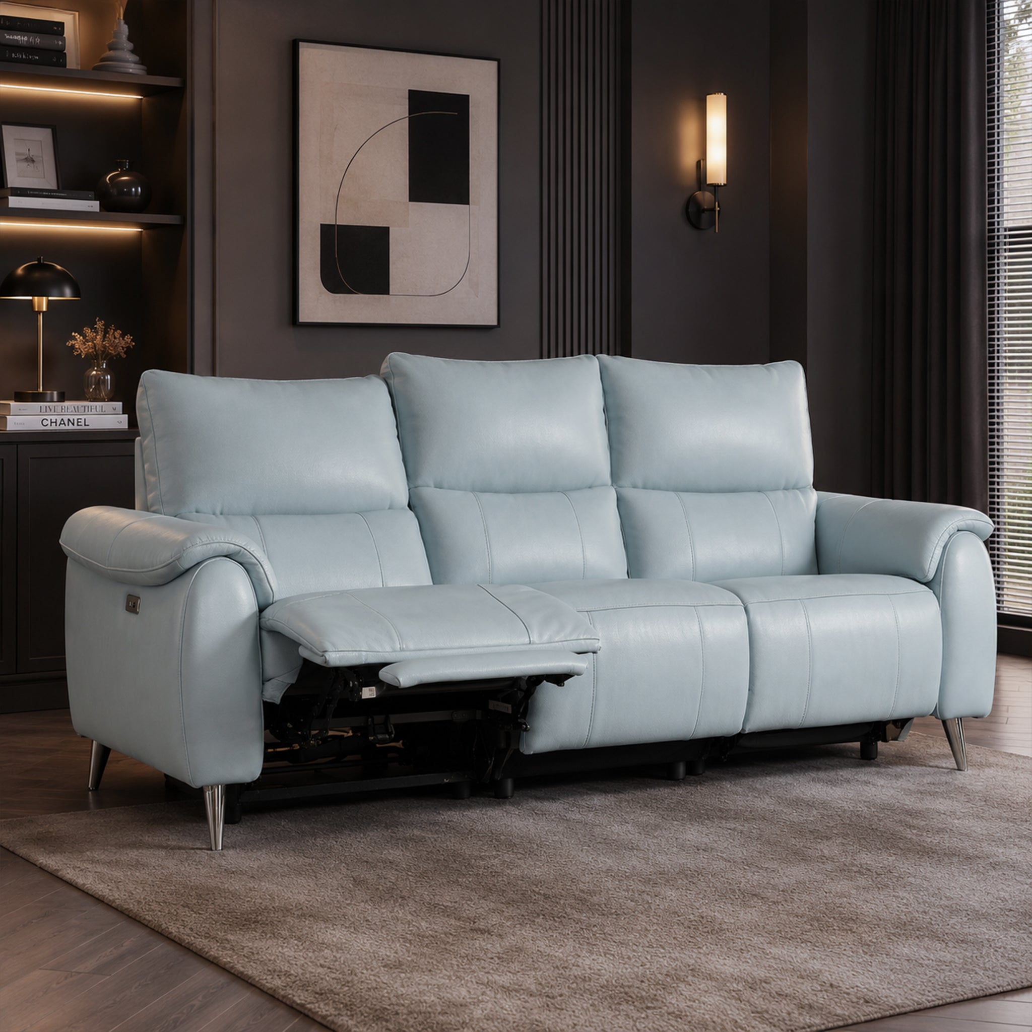 Levanto Half Leather Zero Wall Electric Recliner | 3 Seater | Slate Grey