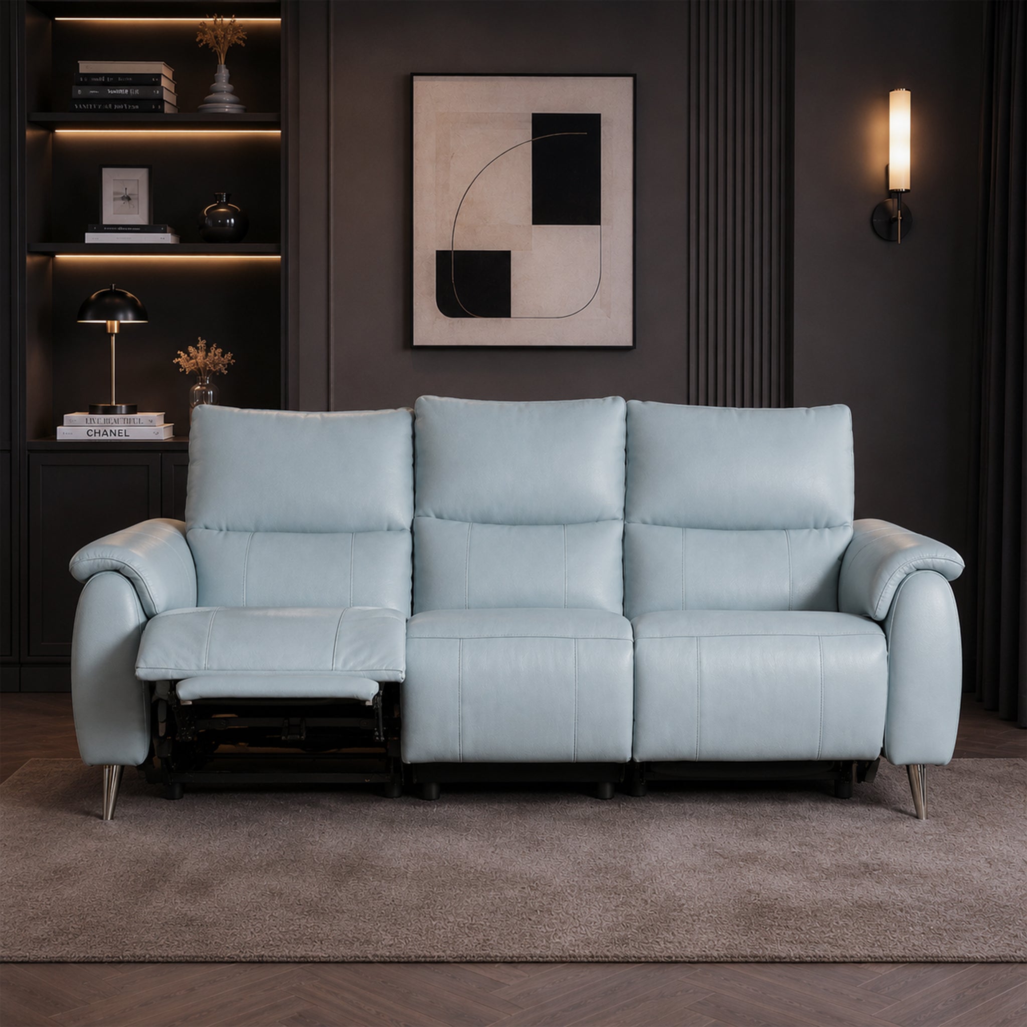 Levanto Half Leather Zero Wall Electric Recliner | 3 Seater | Slate Grey