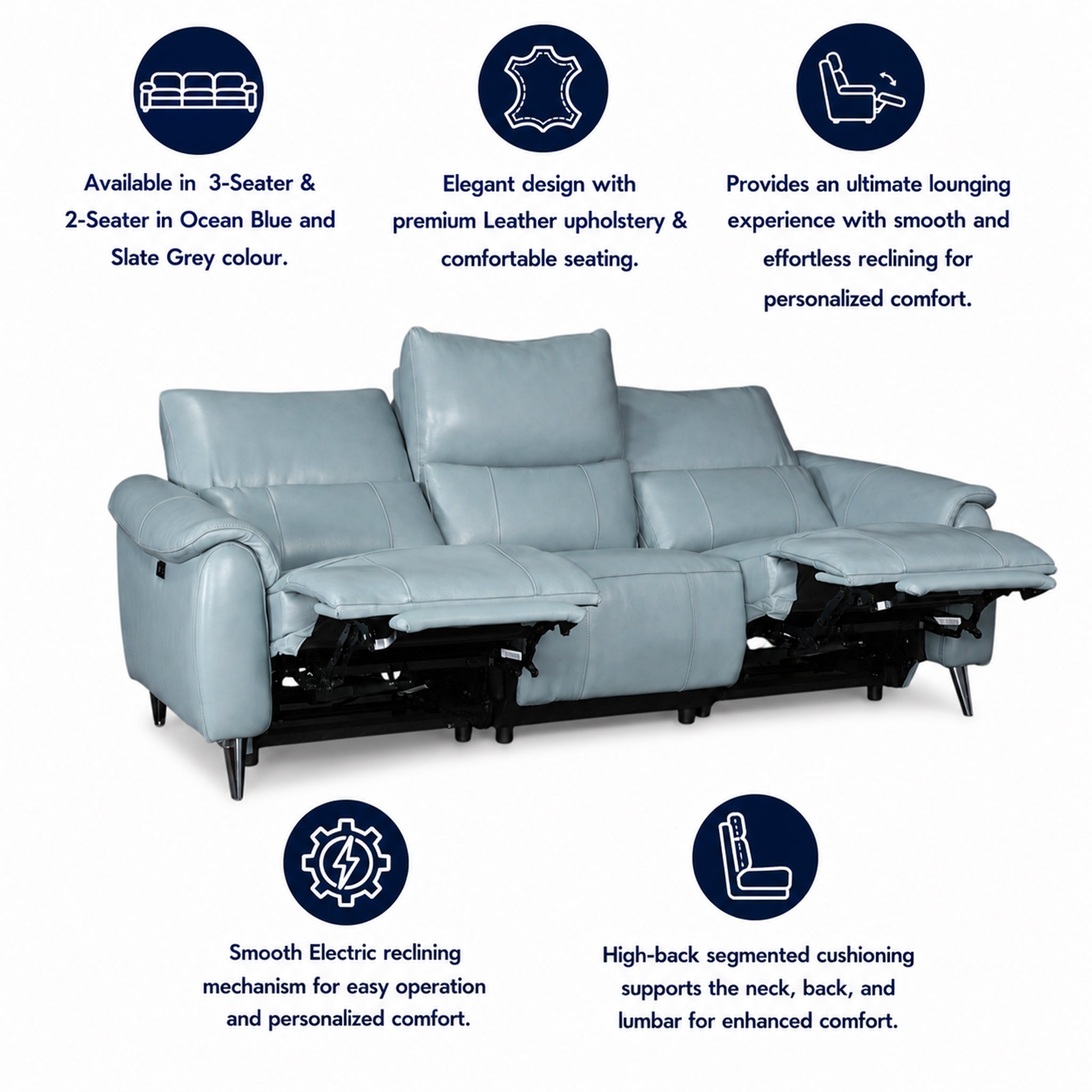 Levanto Half Leather Zero Wall Electric Recliner | 3 Seater | Slate Grey