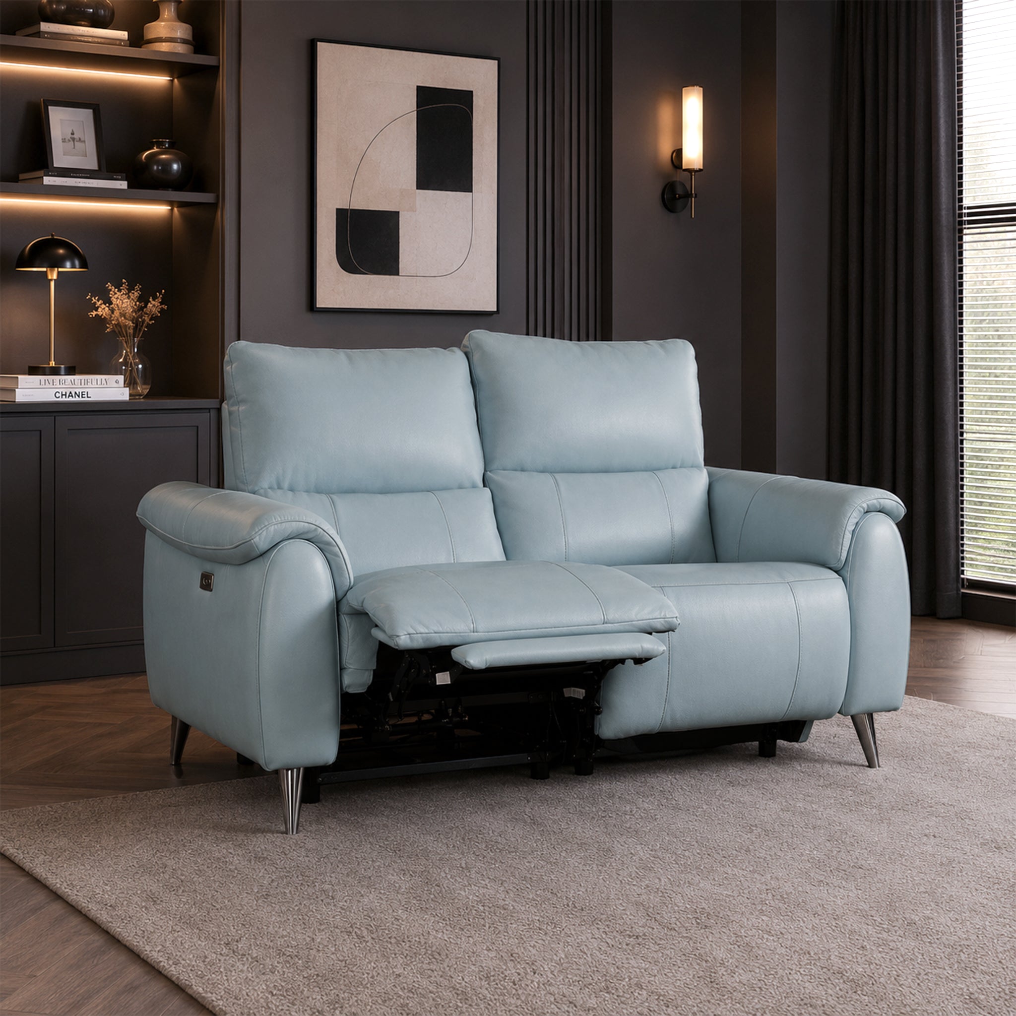 Levanto Half Leather Zero Wall Electric Recliner Slate Grey
