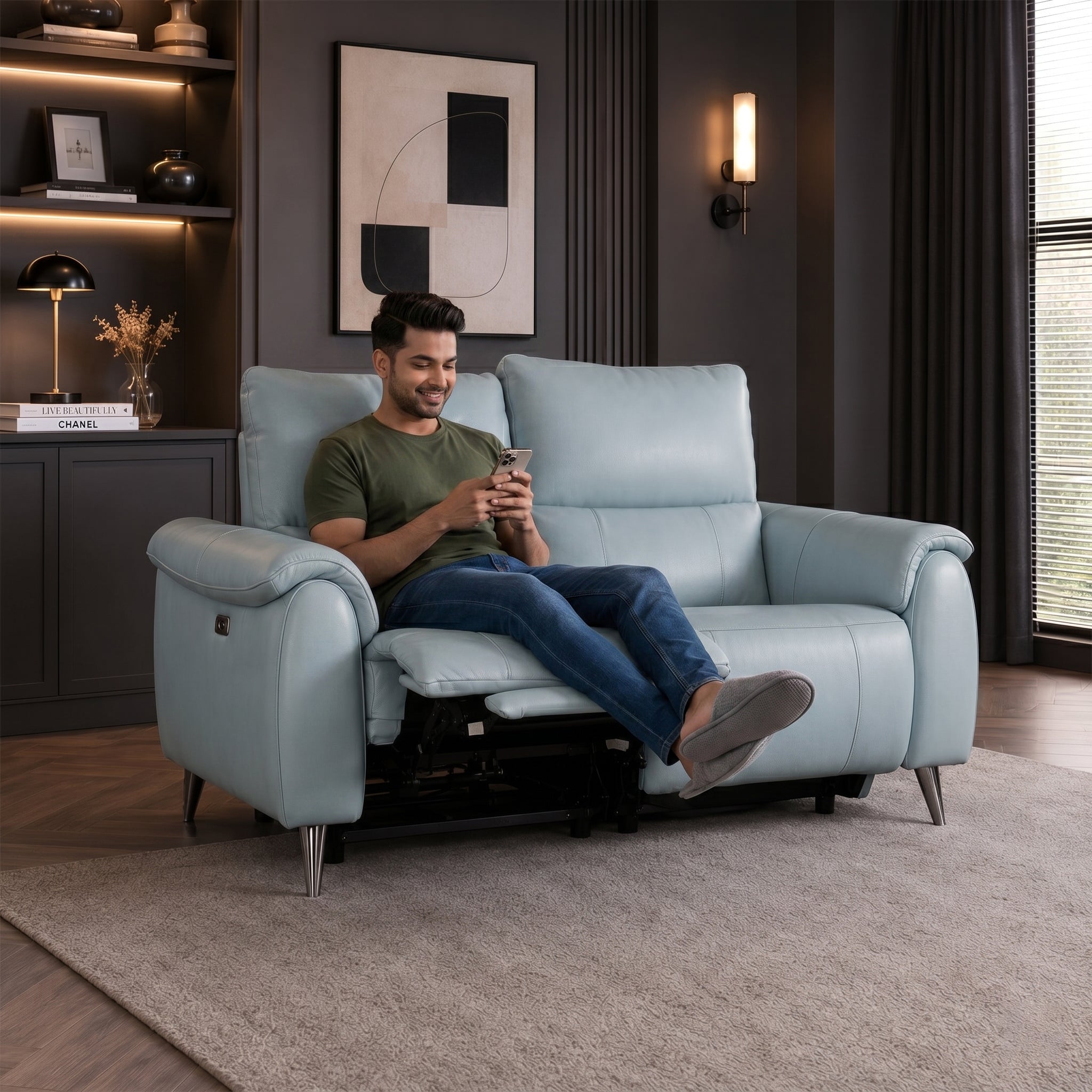 Levanto Half Leather Zero Wall Electric Recliner Slate Grey