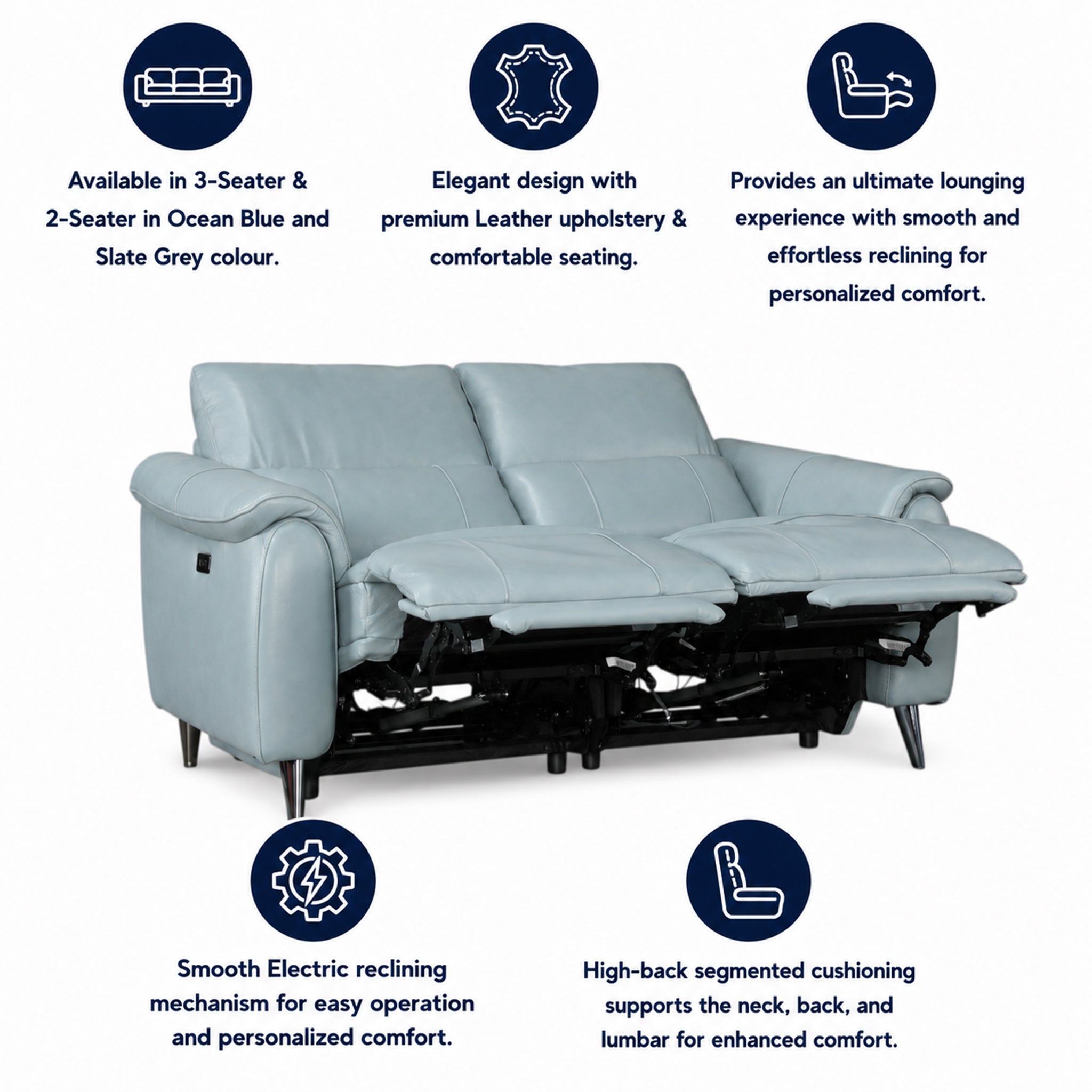Levanto Half Leather Zero Wall Electric Recliner Slate Grey
