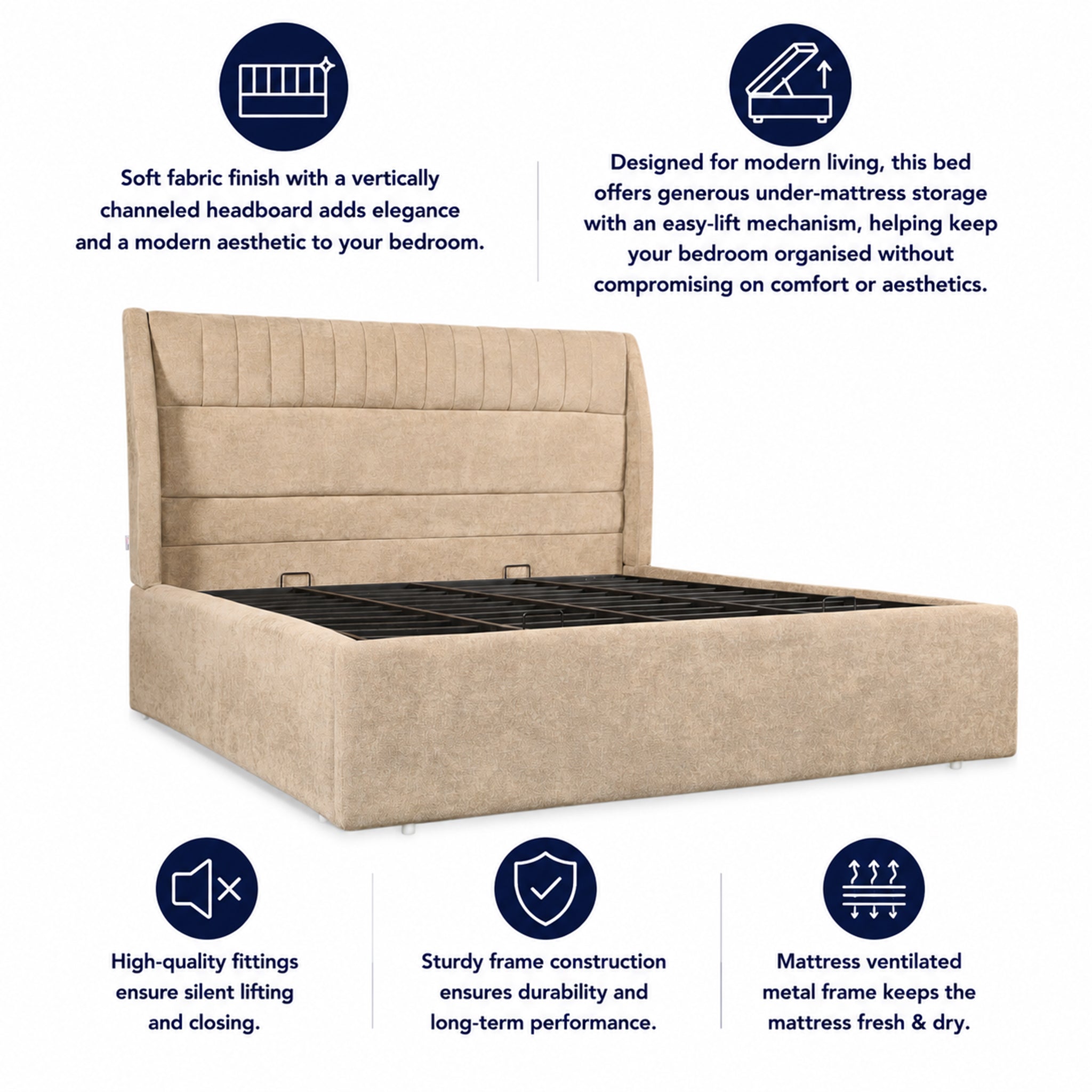 Celesto Upholstered Hydraulic Bed | Queen | Light Brown