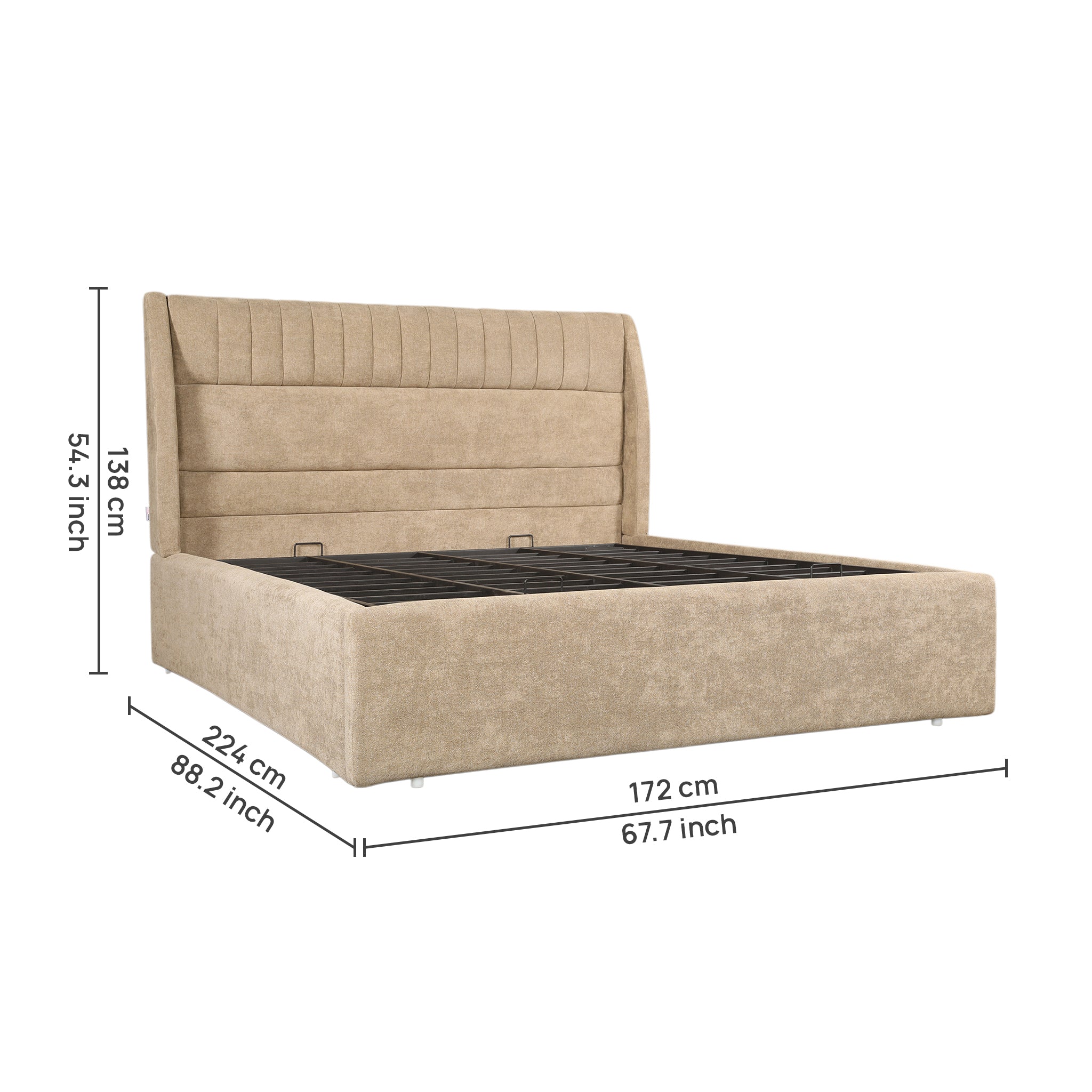 Celesto Upholstered Hydraulic Bed | Queen | Light Brown