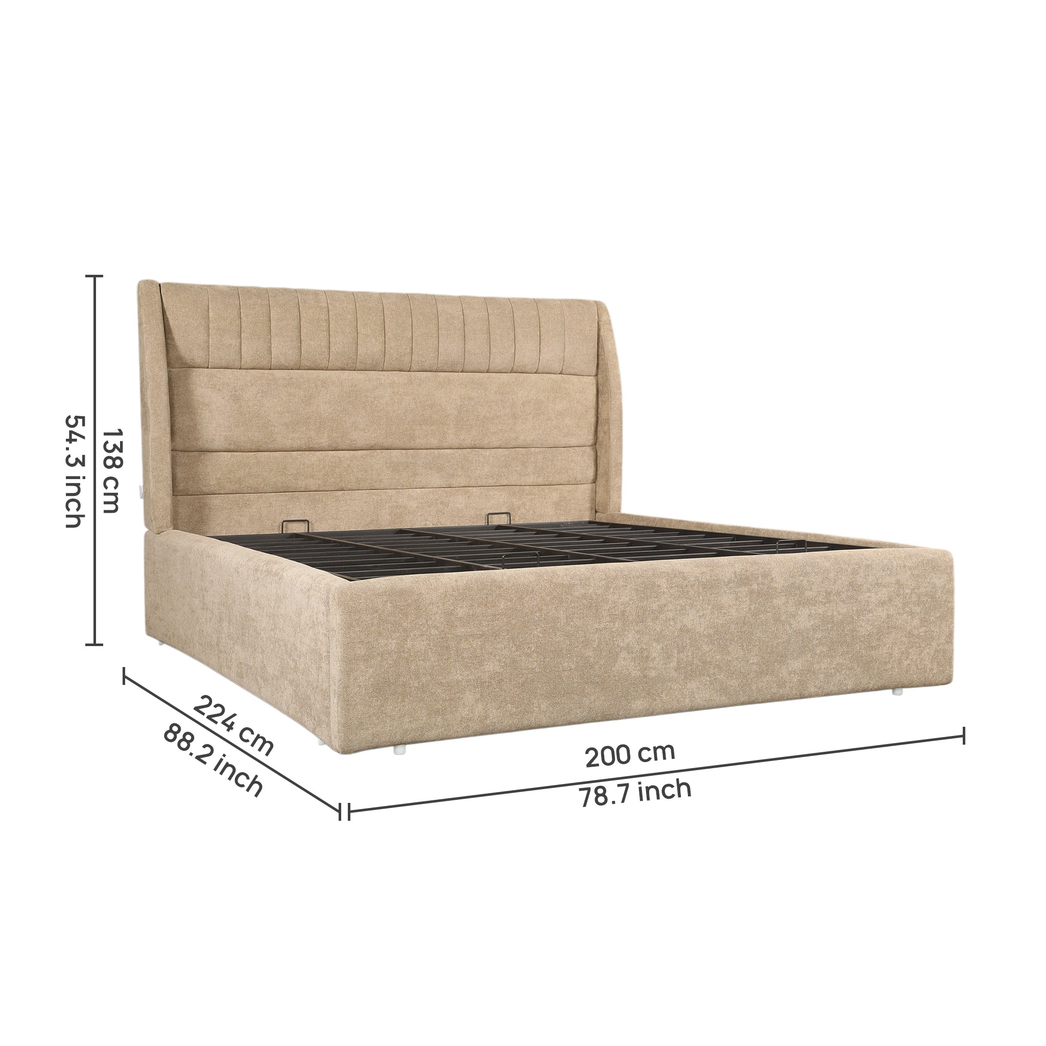 Celesto Upholstered Hydraulic Bed | King | Light Brown