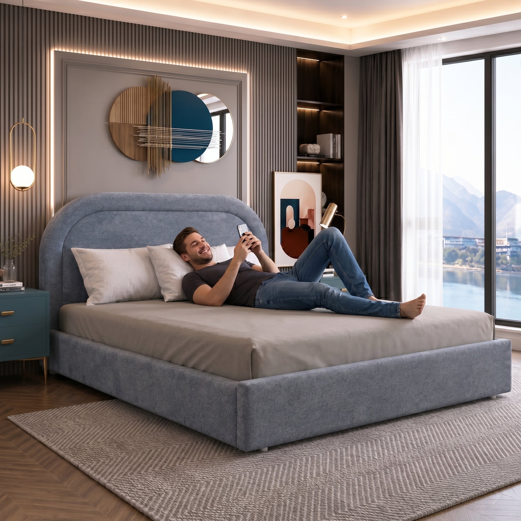 LUNARO UPHLSTR KING BED W/HYD STORAGE