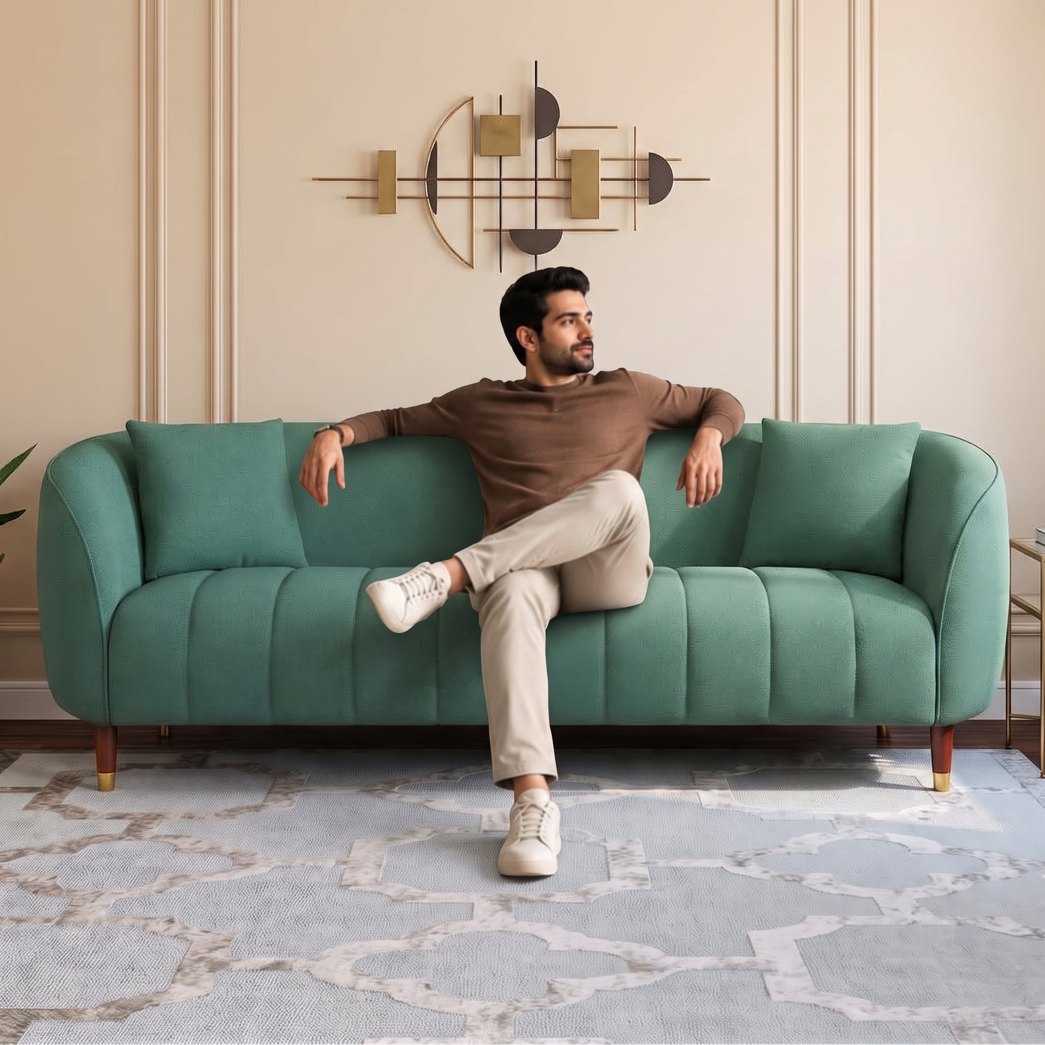 Faro Fabric 3 Seater Sofa Green