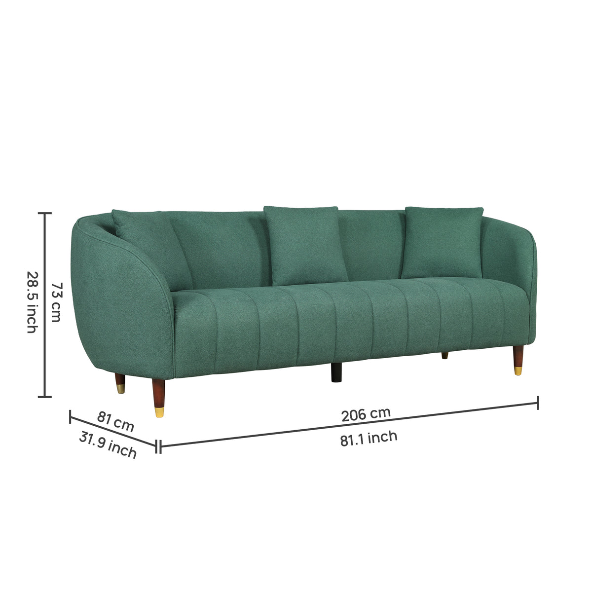 Faro Fabric 3 Seater Sofa Green