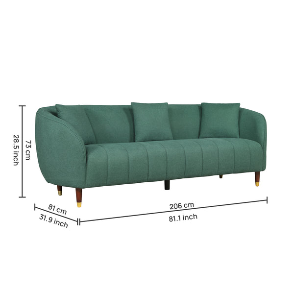 Faro Fabric 3 Seater Sofa Green dimensions