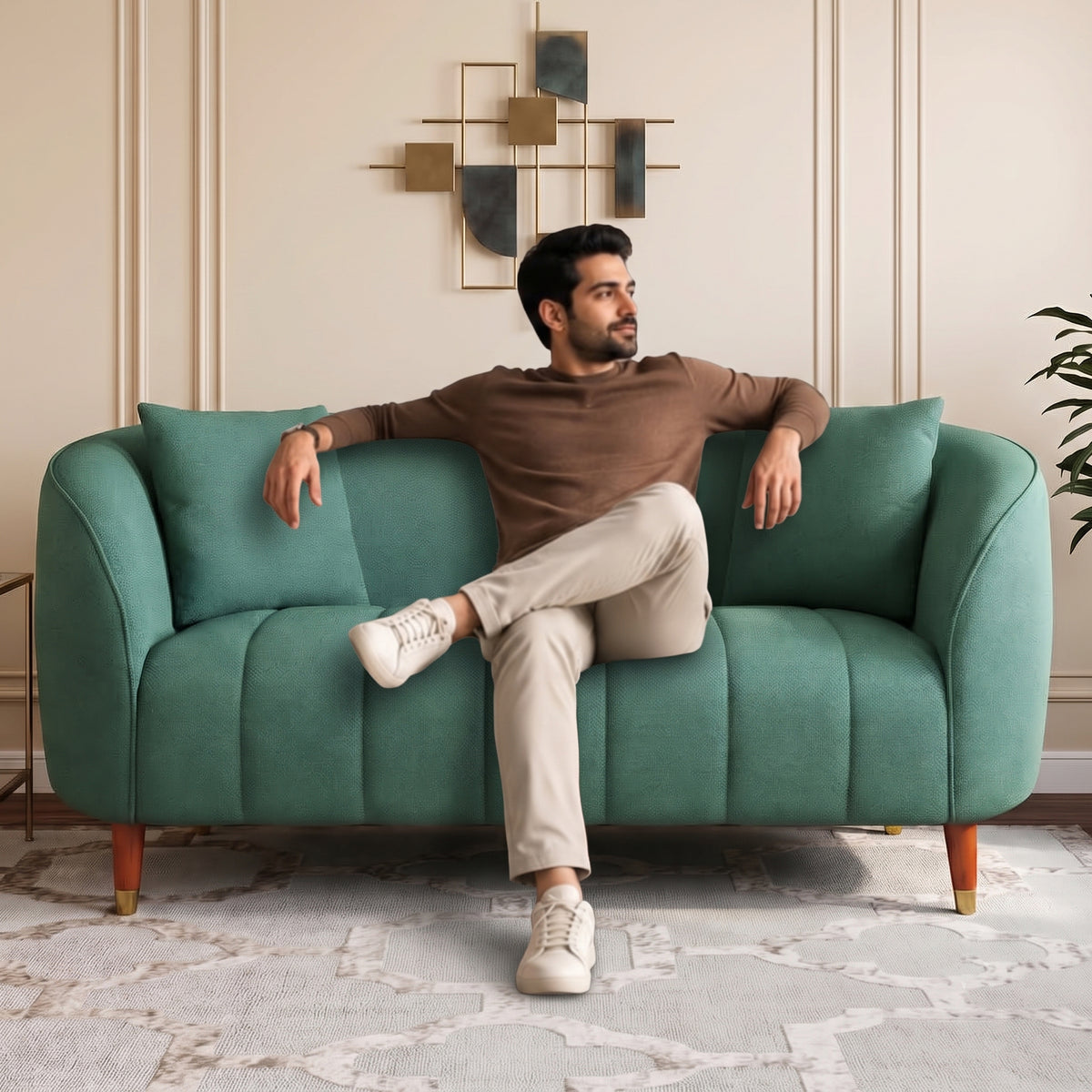 Faro Fabric 2 Seater Sofa Green