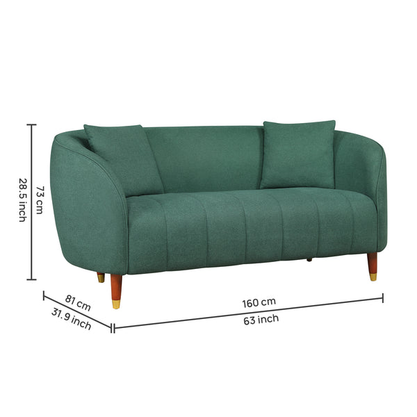 Faro Fabric 2 Seater Sofa Green dimensions