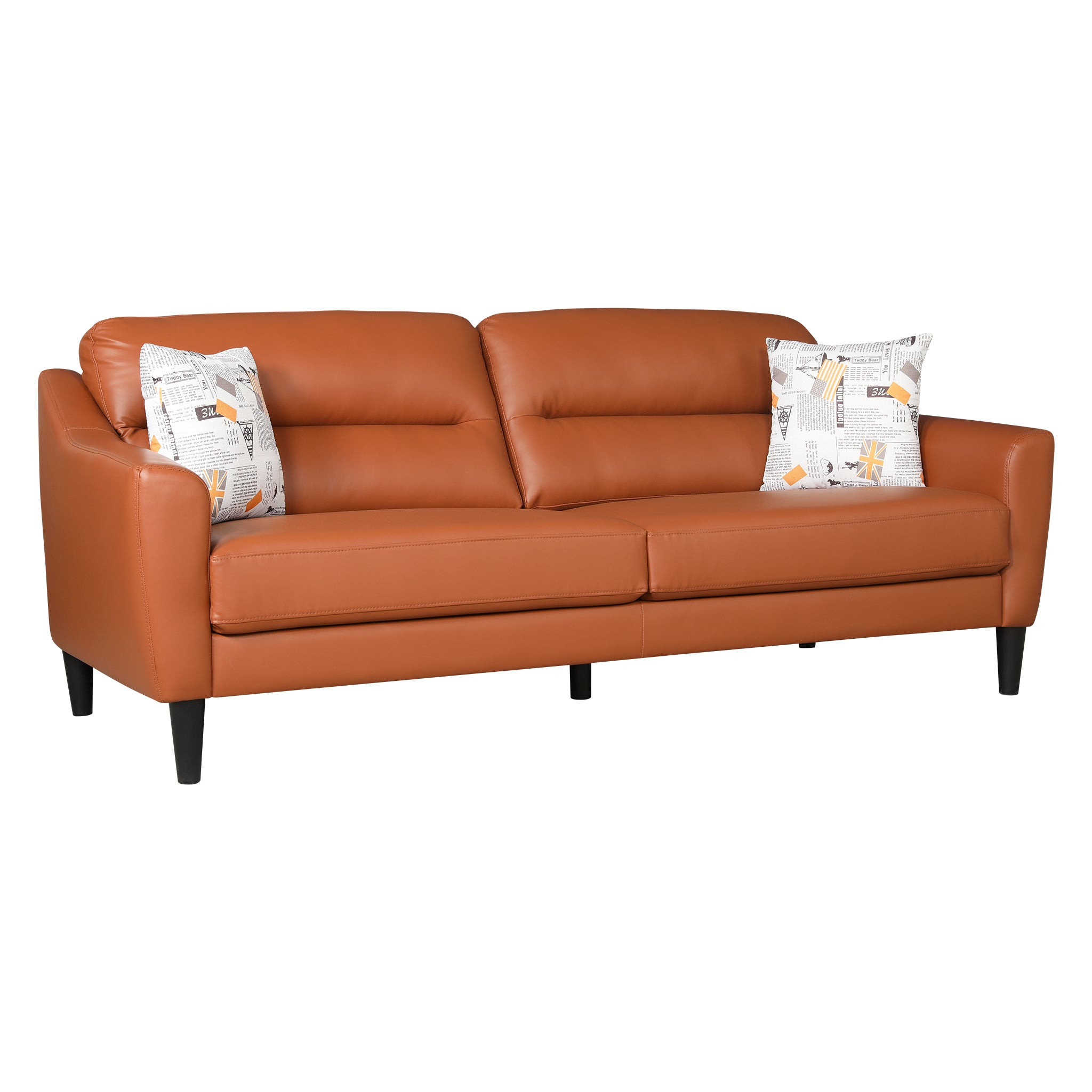 Meda Leatherette 3 Seater Sofa Tan