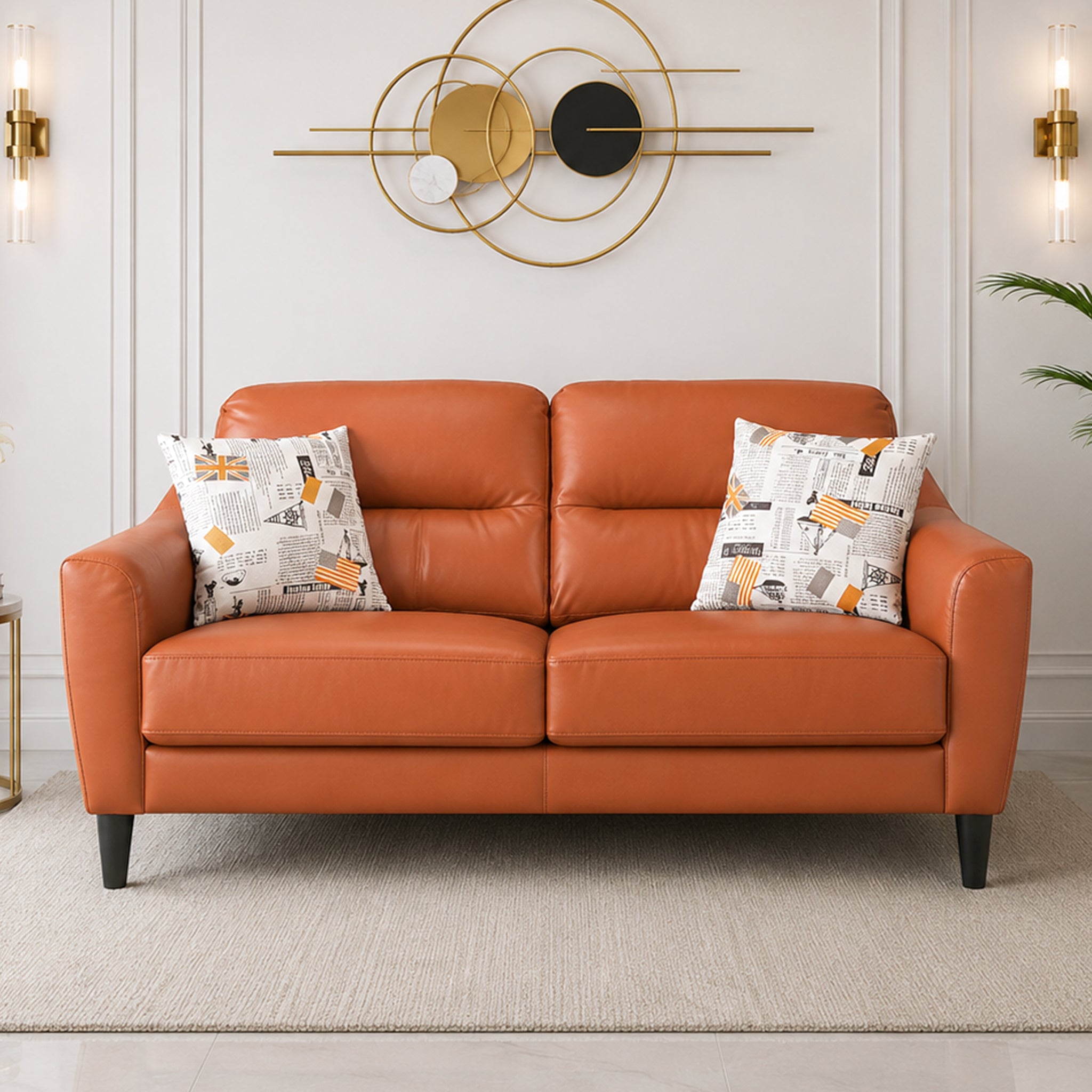 Meda Leatherette 2 Seater Sofa Tan