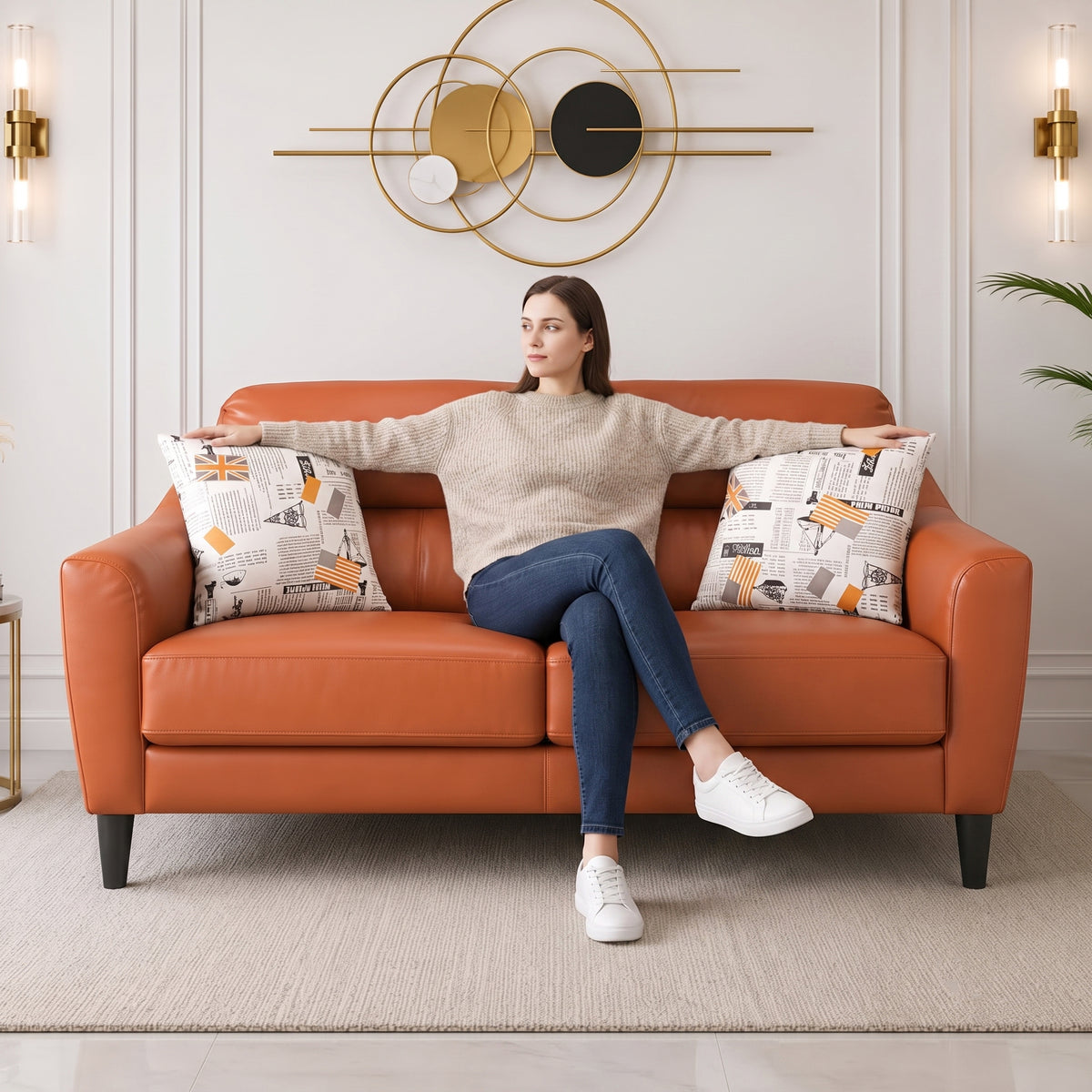 Meda Leatherette 2 Seater Sofa Tan