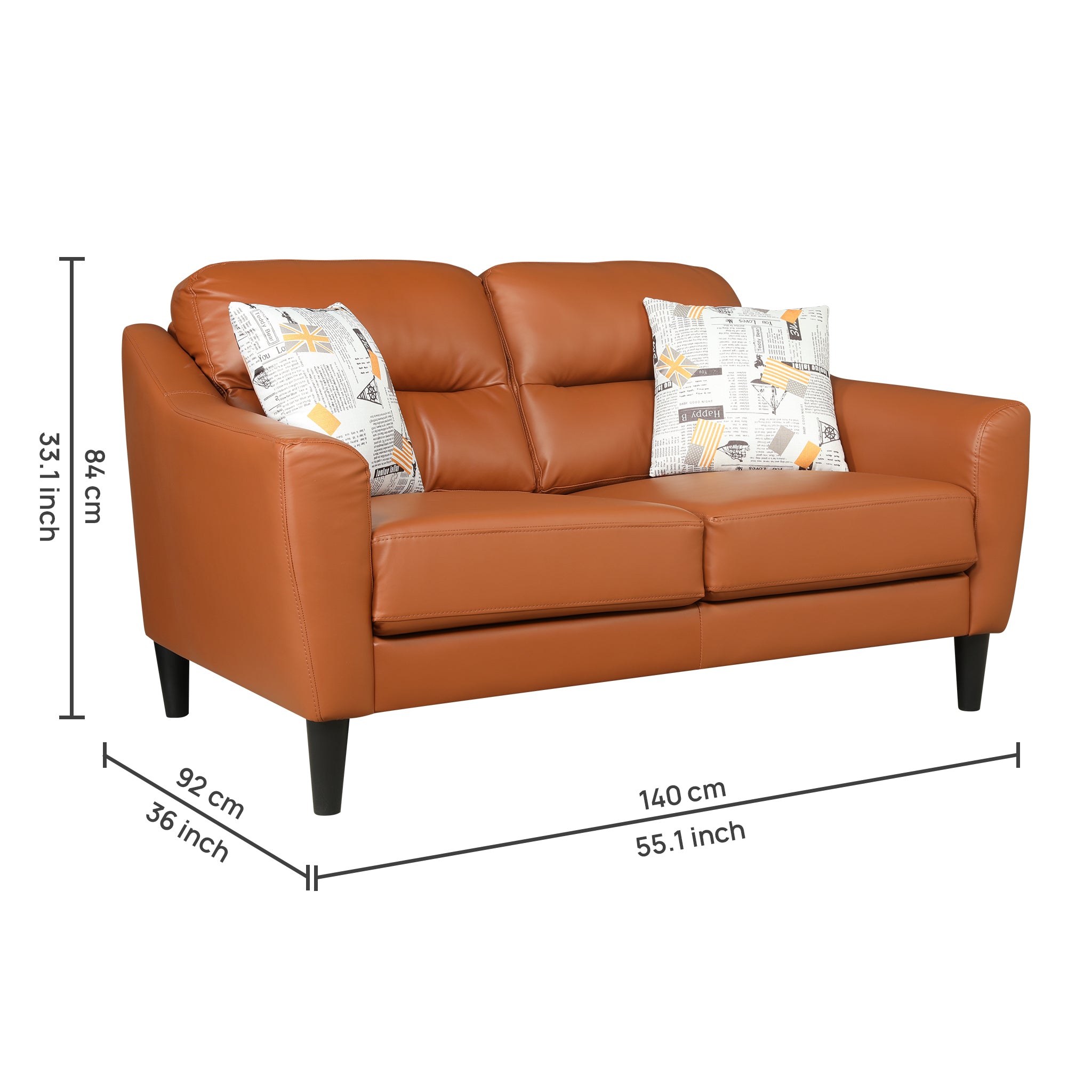 Meda Leatherette 2 Seater Sofa Tan