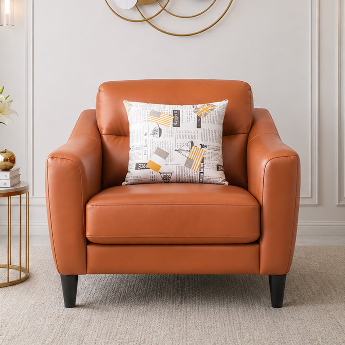 Meda Leatherette 1 Seater Sofa Tan