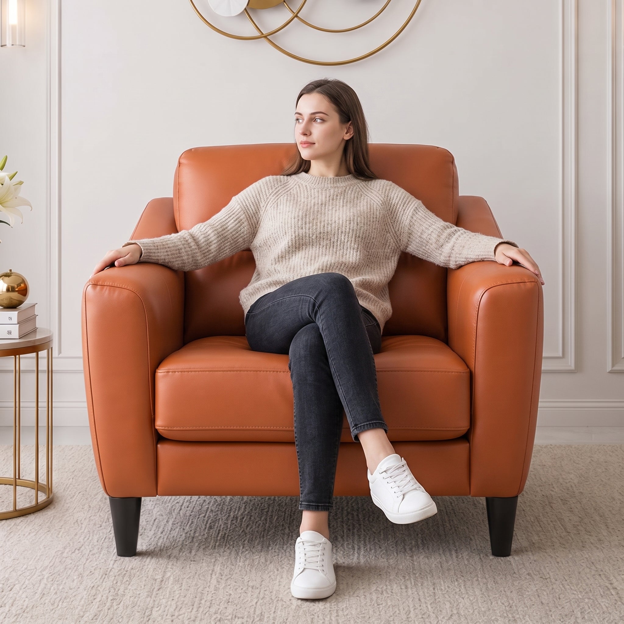 Meda Leatherette 1 Seater Sofa Tan
