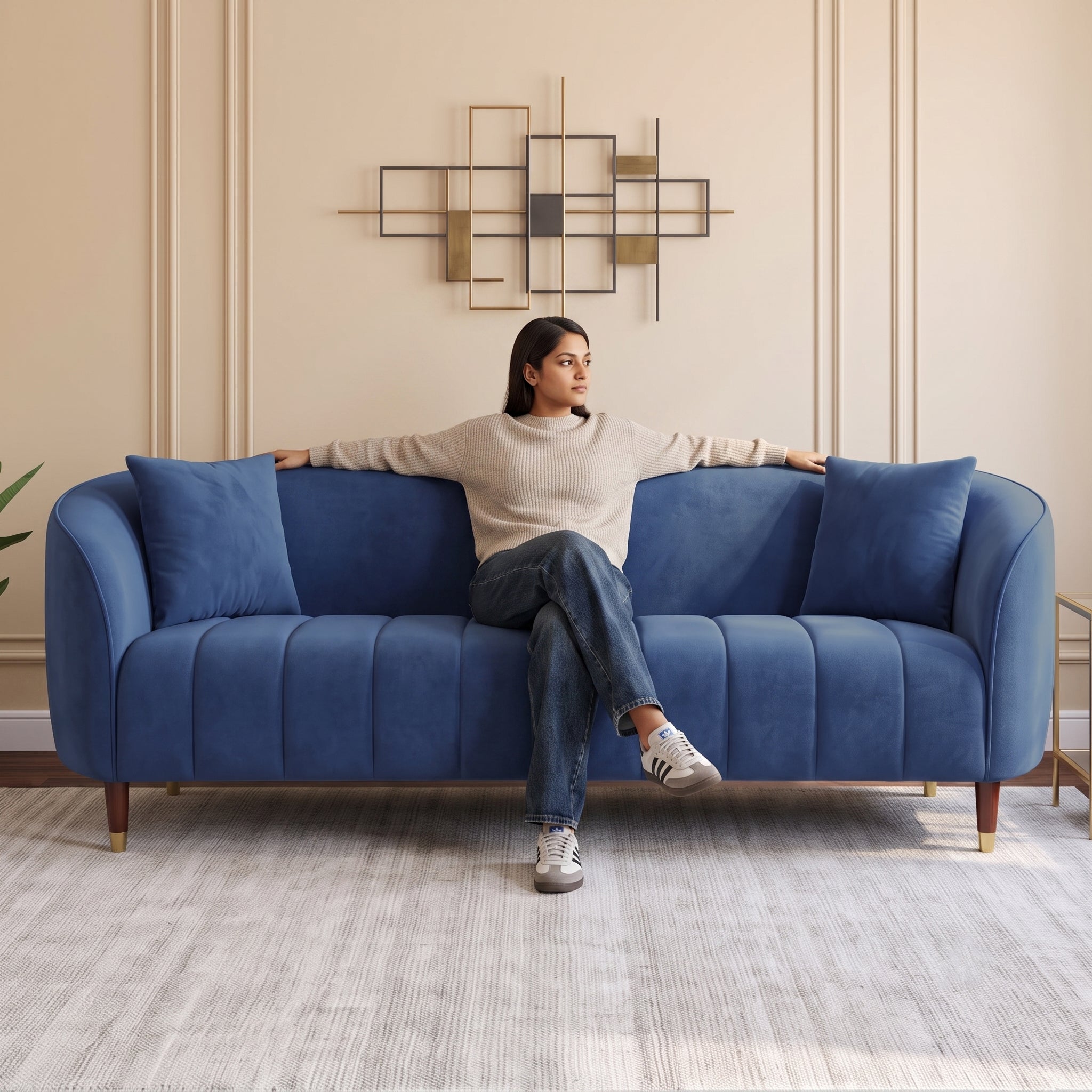 Faro Fabric 3 Seater Sofa Blue