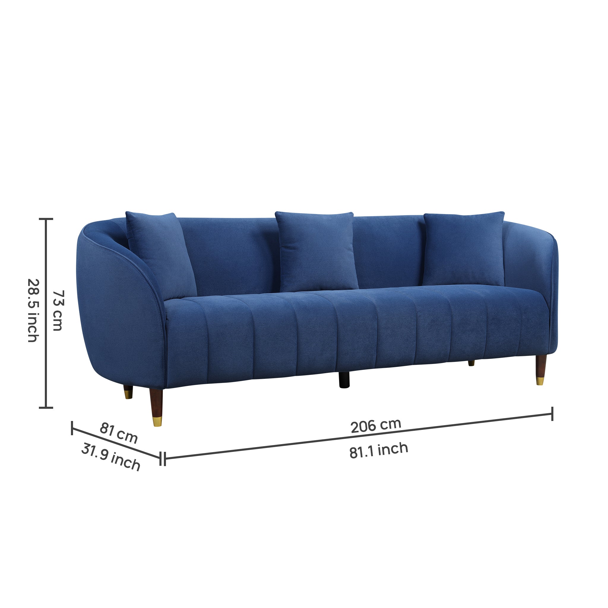 Faro Fabric 3 Seater Sofa Blue