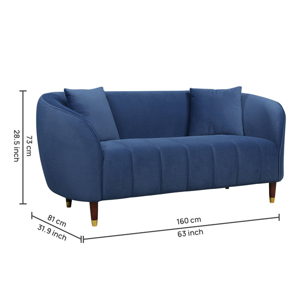 Faro Fabric 2 Seater Sofa Blue dimensions