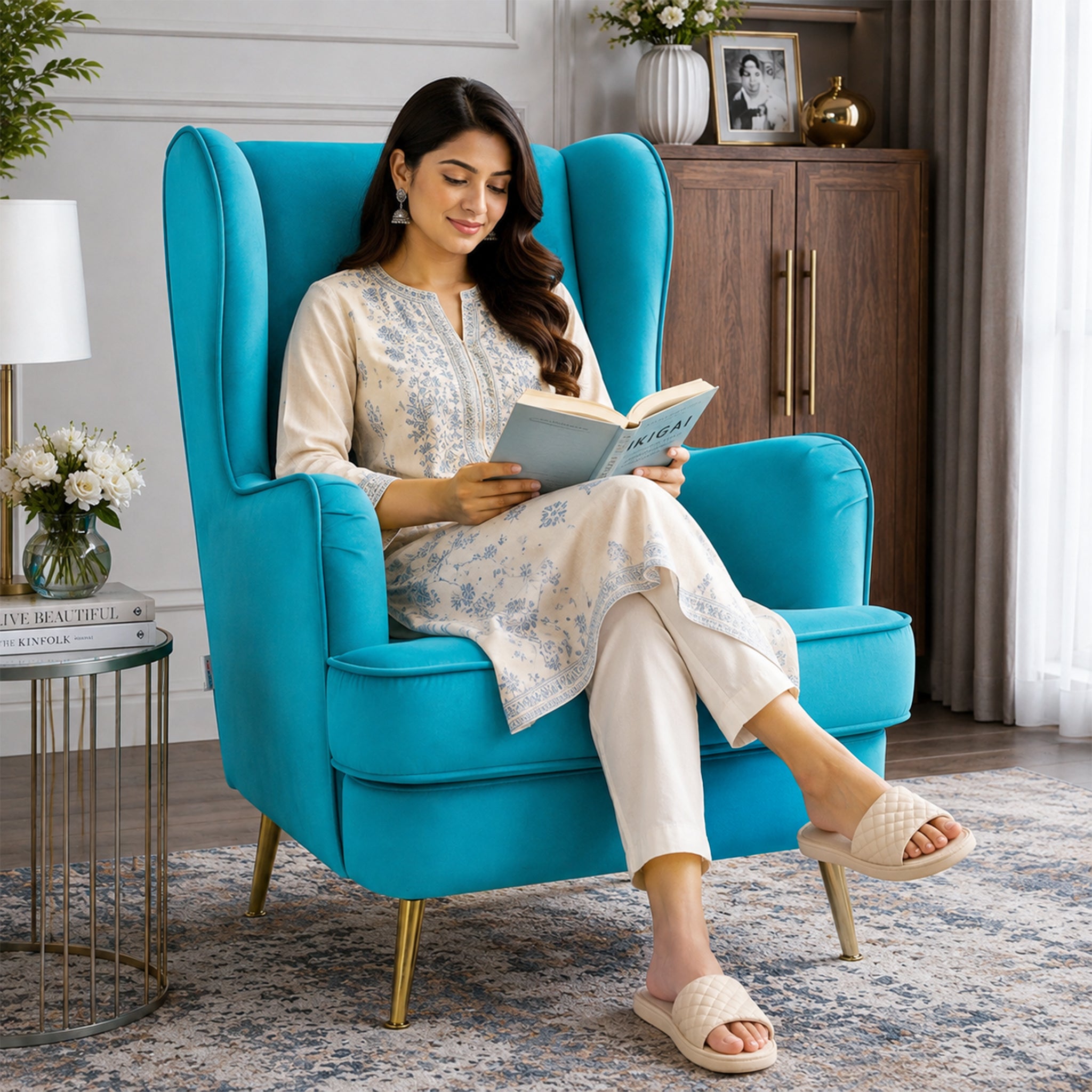 Charm Velvet Accent Chair in Sea Green
