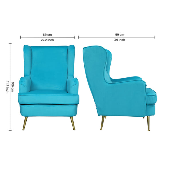 Charm Velvet Accent Chair in Sea Green dimensions