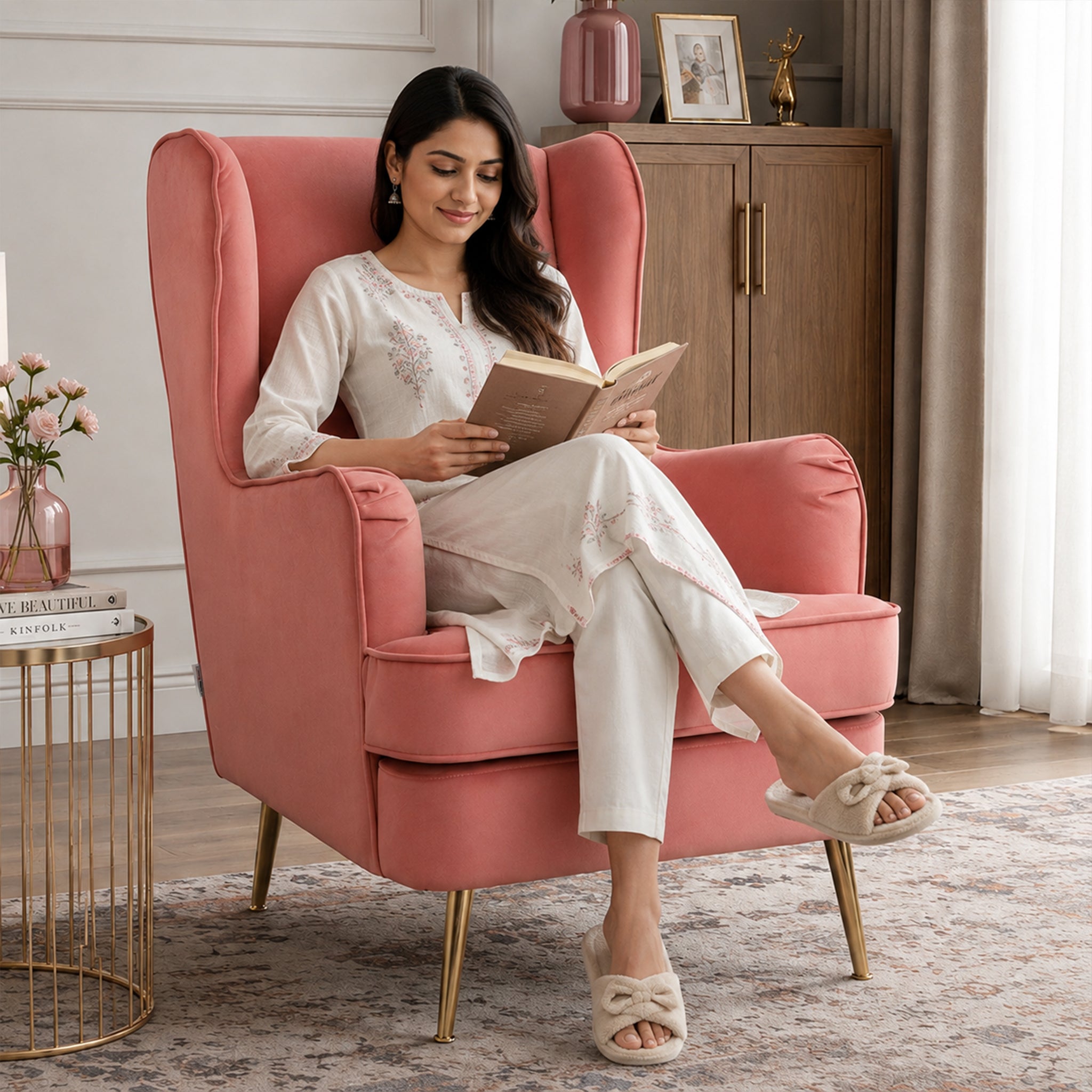 Jane Velvet Accent Chair in Blush Pink