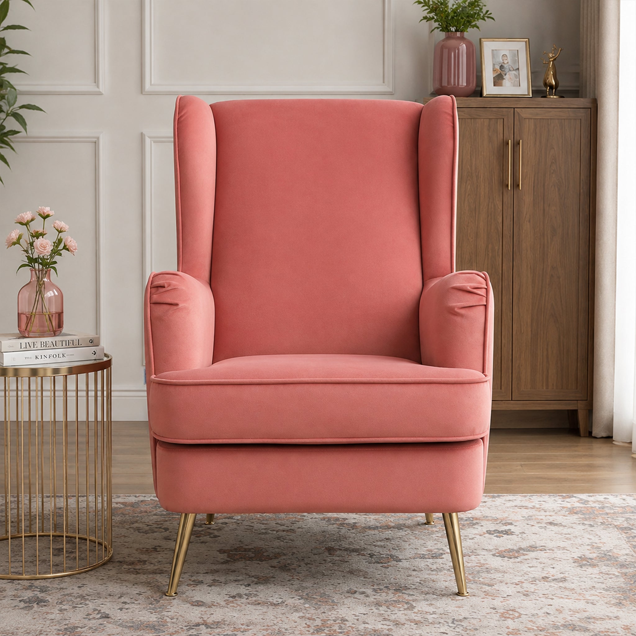 Jane Velvet Accent Chair in Blush Pink