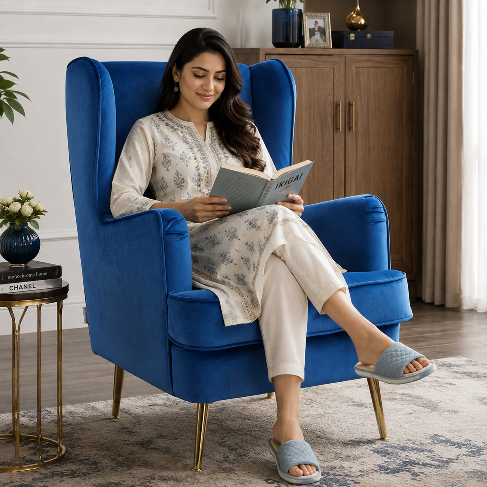 Charm Velvet Accent Chair in Royal Blue