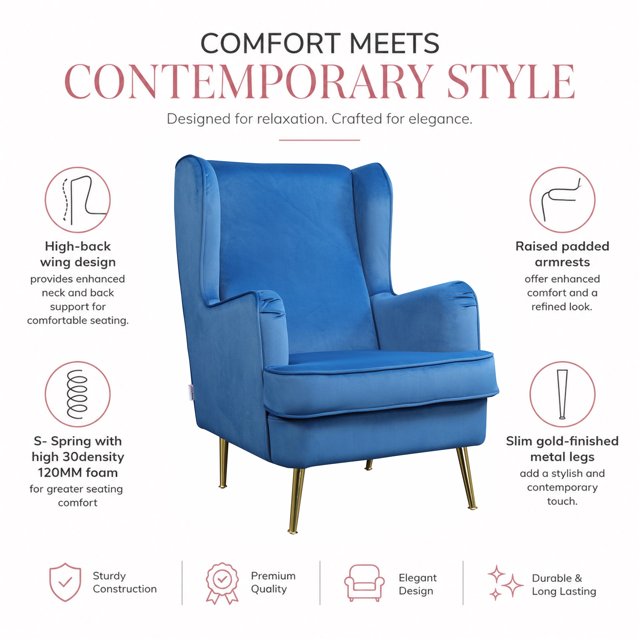 Charm Velvet Accent Chair in Royal Blue