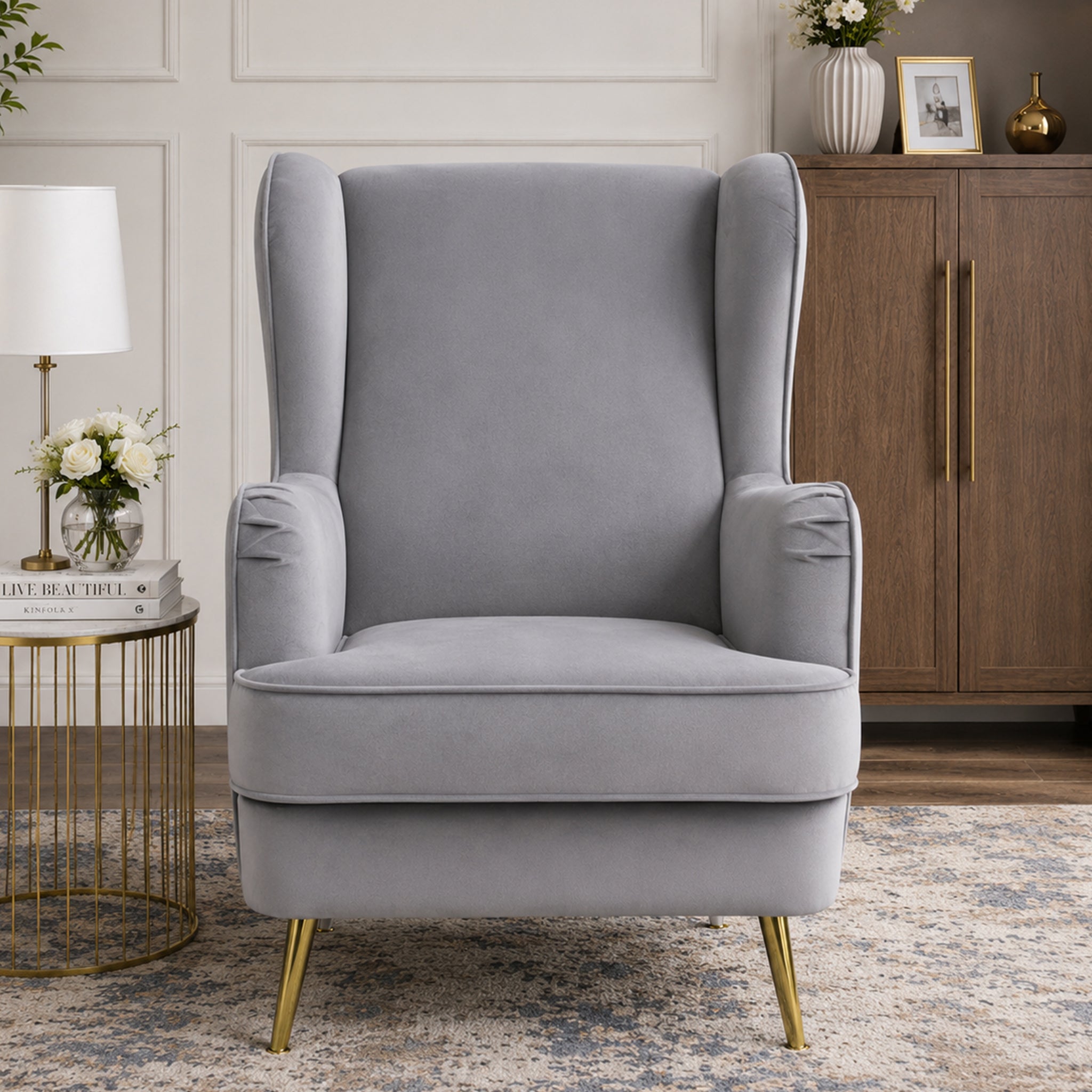 Charm Velvet Accent Chair in Grey