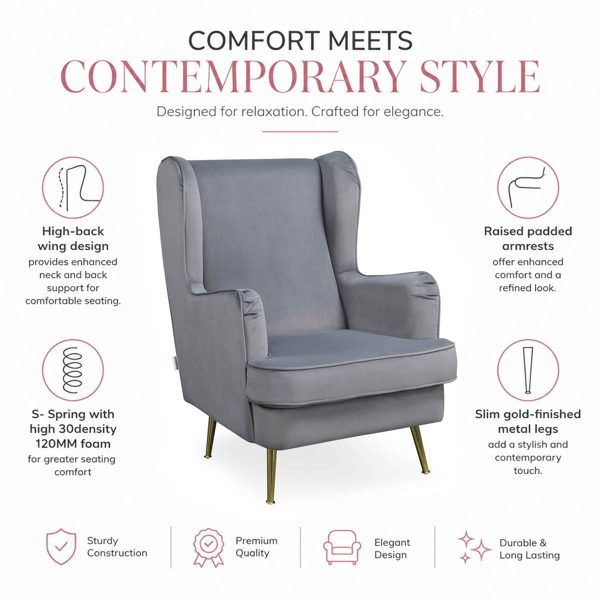 Charm Velvet Accent Chair in Grey