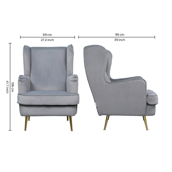 Charm Velvet Accent Chair in Grey dimensions