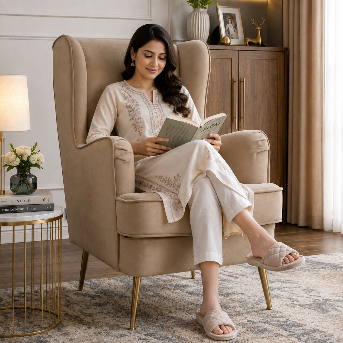 Charm Velvet Accent Chair in Brown