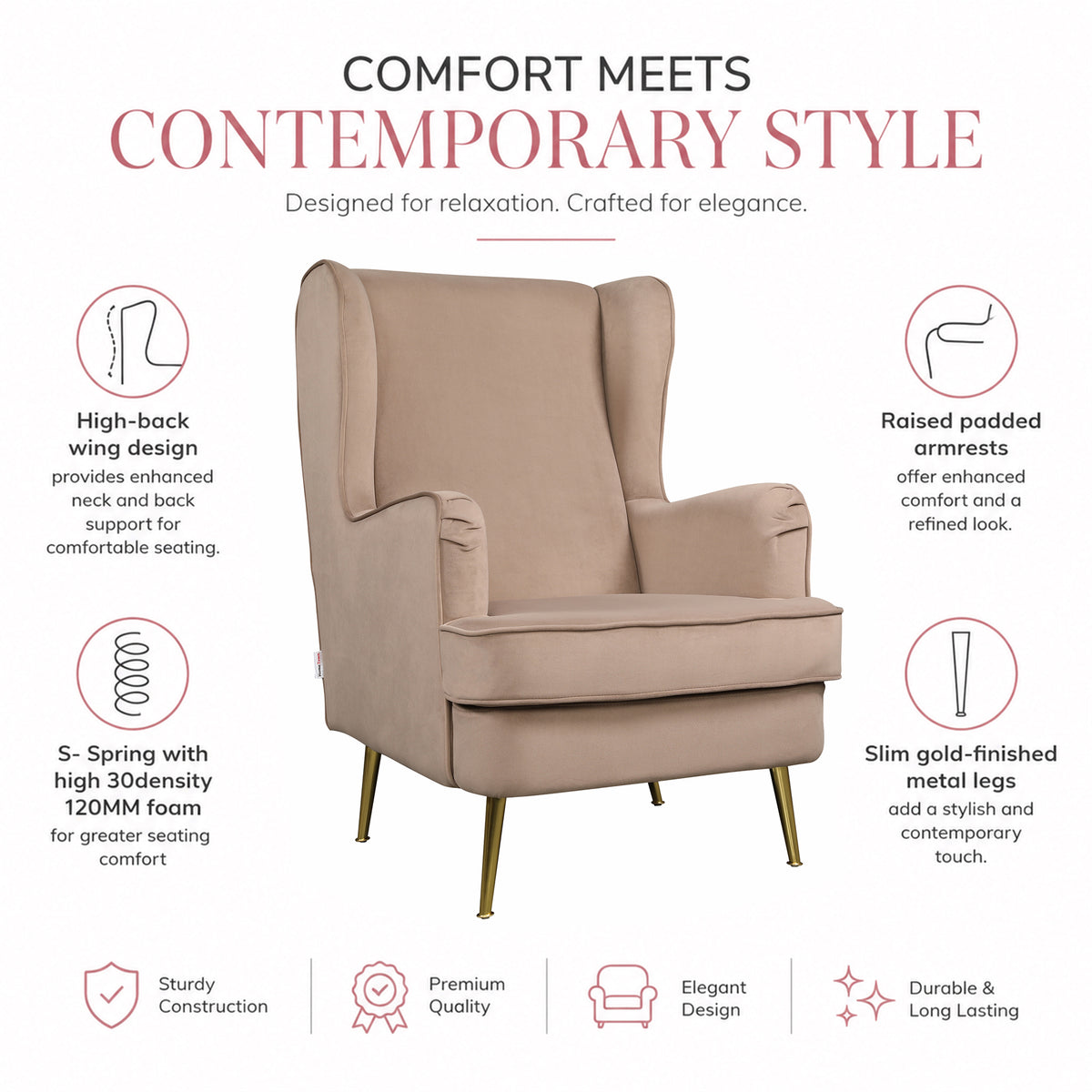 Charm Velvet Accent Chair in Brown