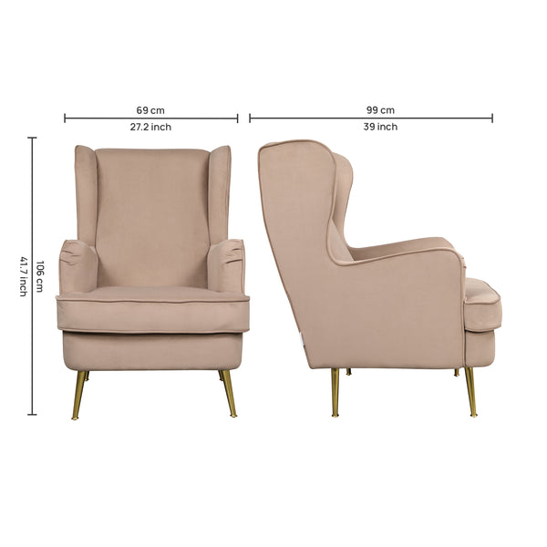Charm Velvet Accent Chair in Brown dimensions