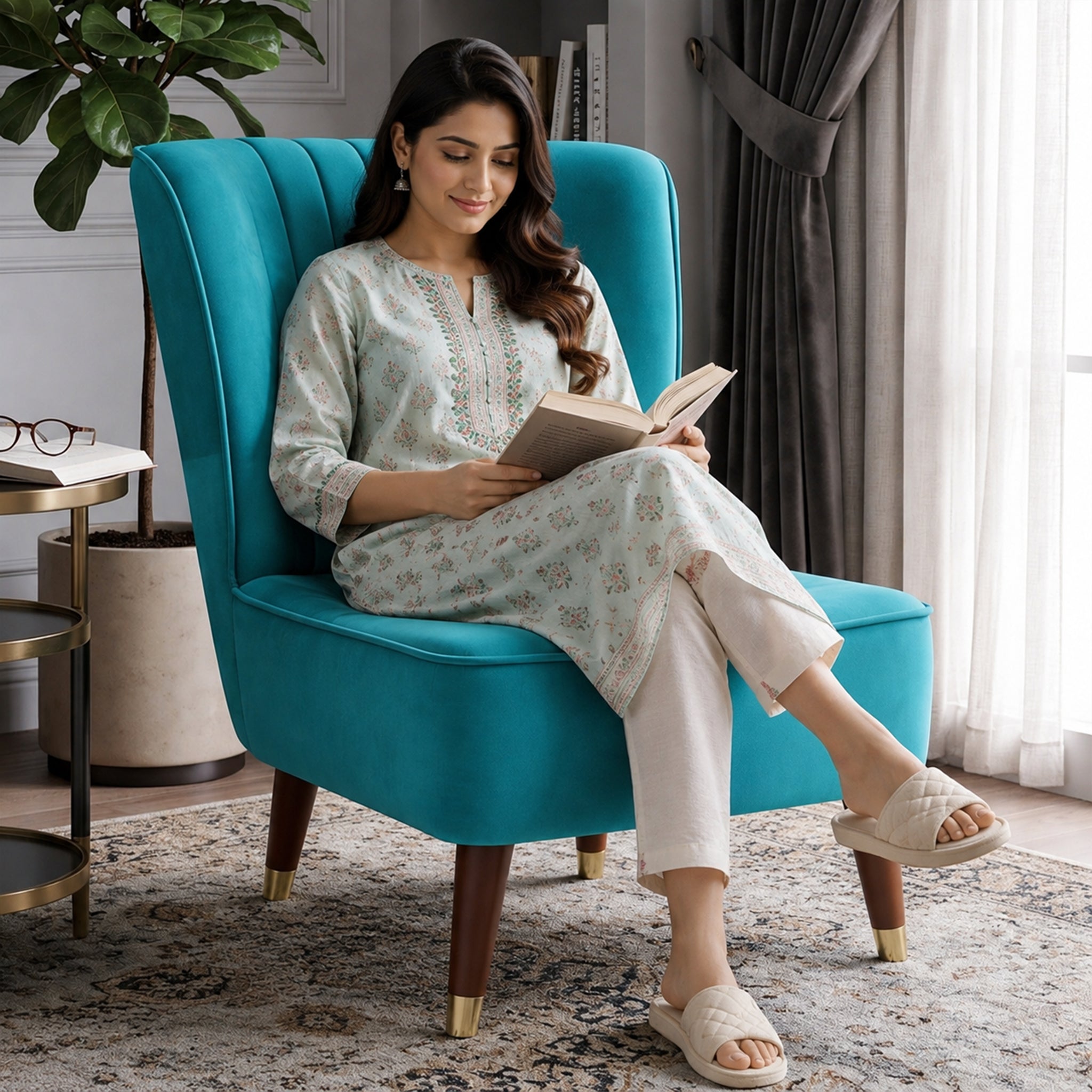 Jane Velvet Accent Chair in Sea Green