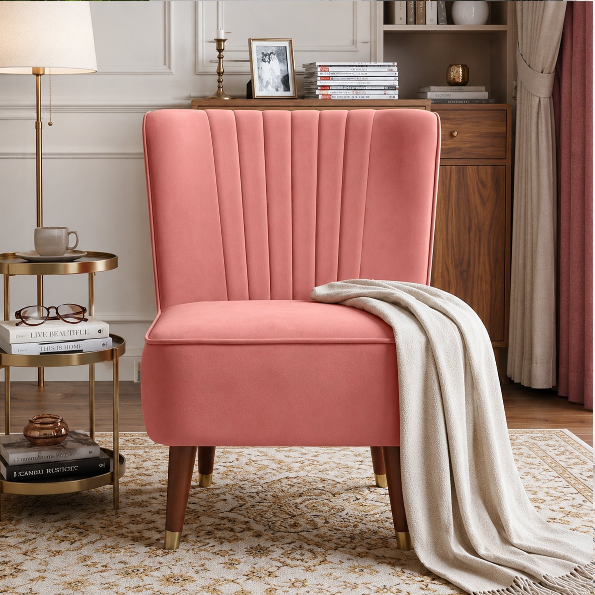 Jane Velvet Accent Chair in Blush Pink
