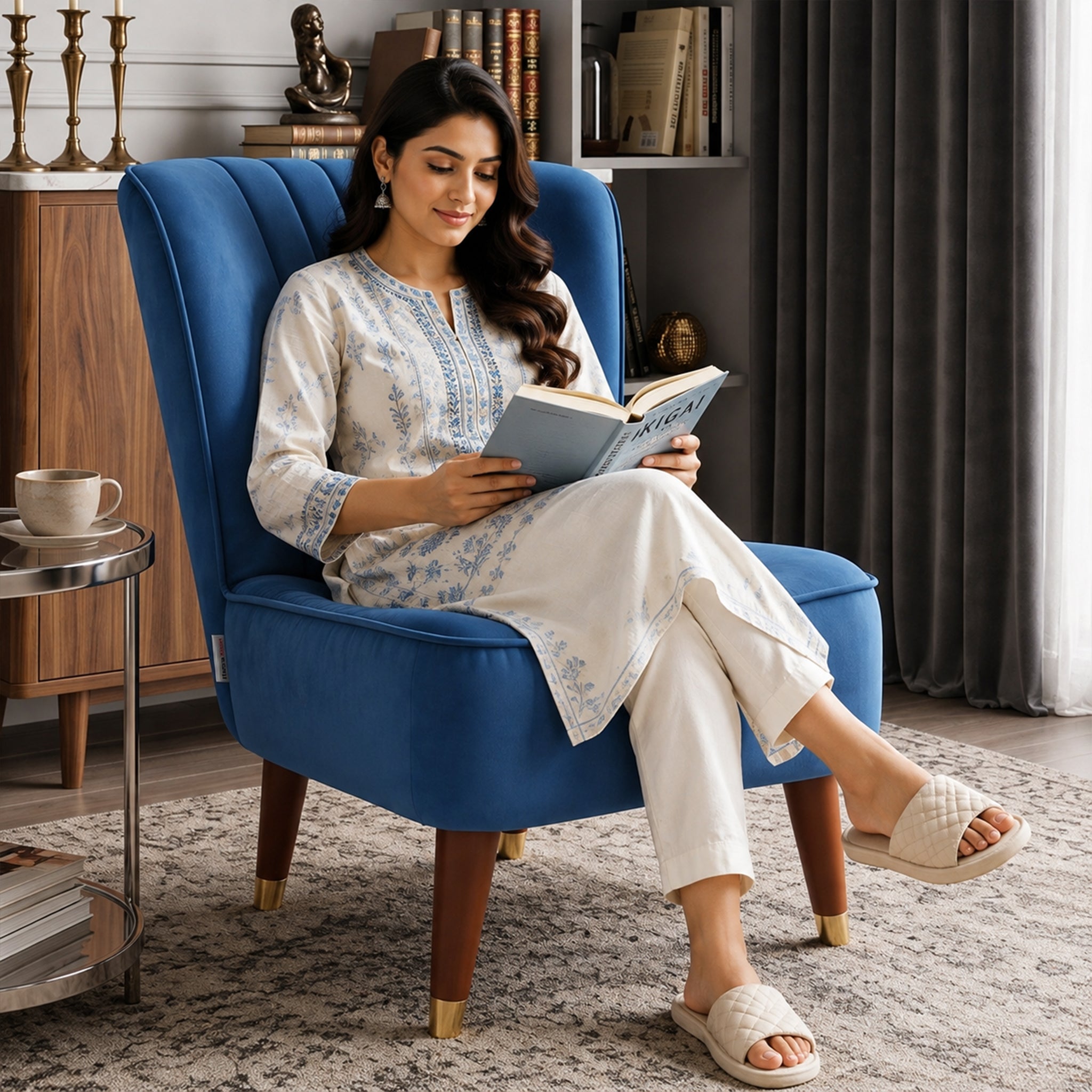 Jane Velvet Accent Chair in Blue