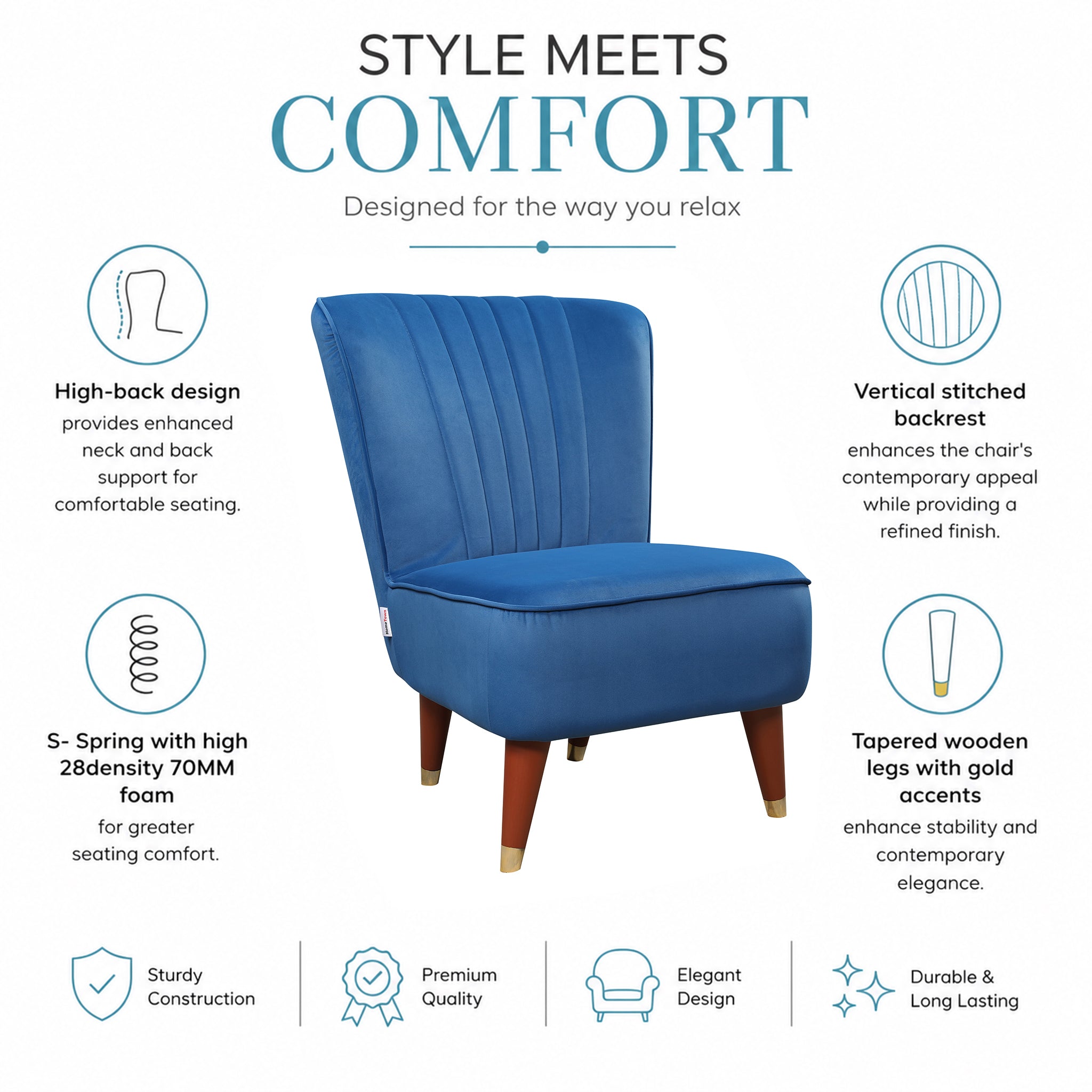 Jane Velvet Accent Chair in Blue