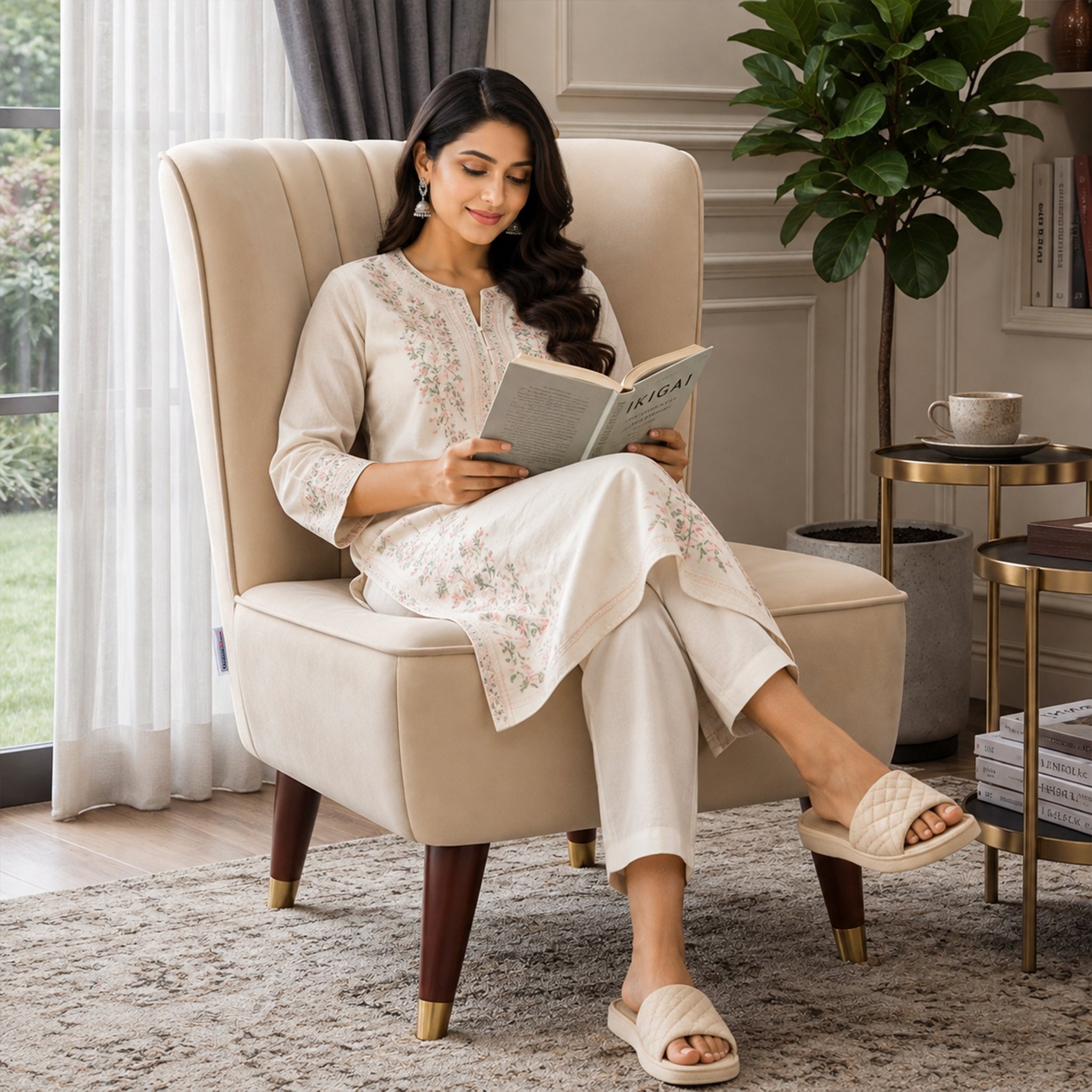 Jane Velvet Accent Chair in Sea Beige
