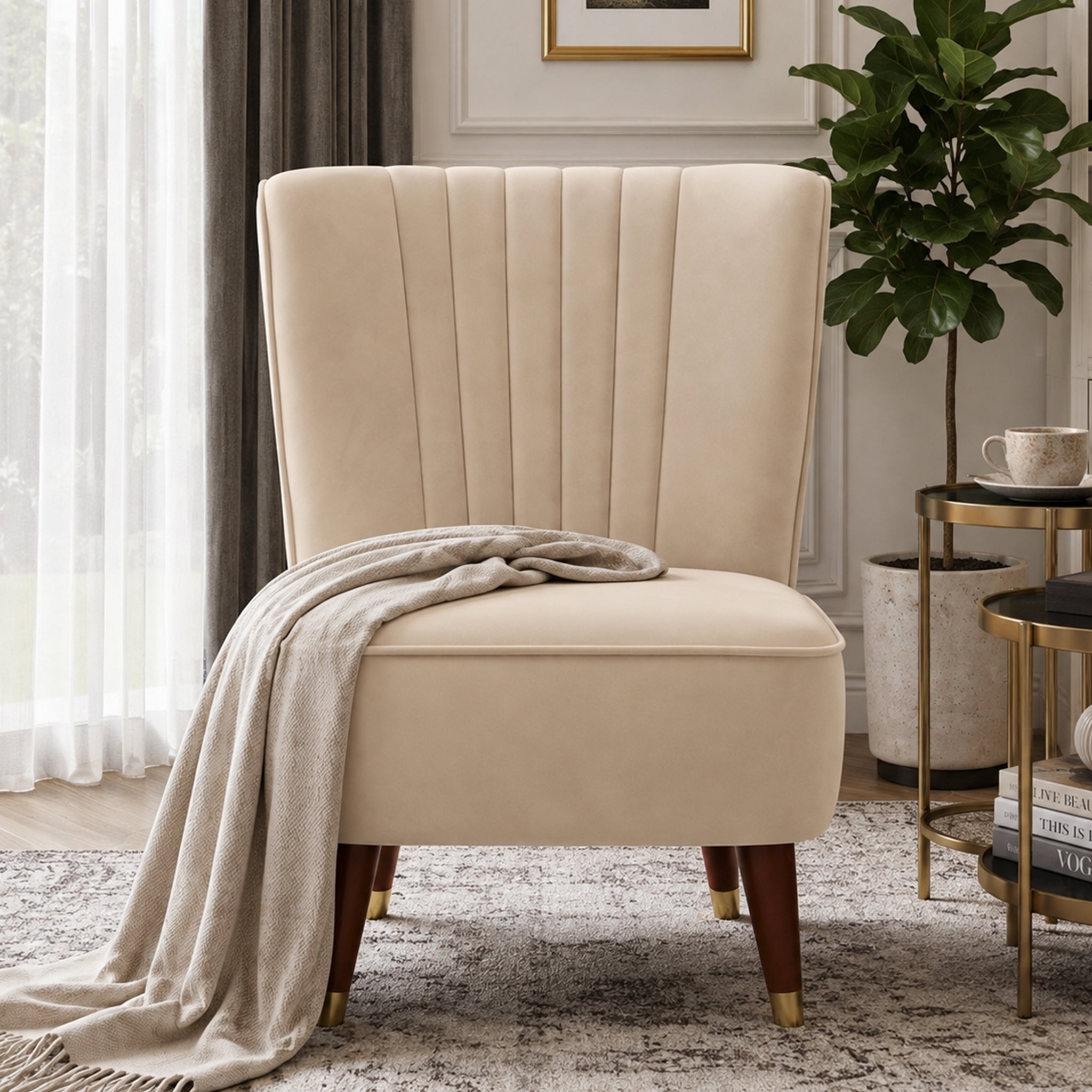 Jane Velvet Accent Chair in Sea Beige