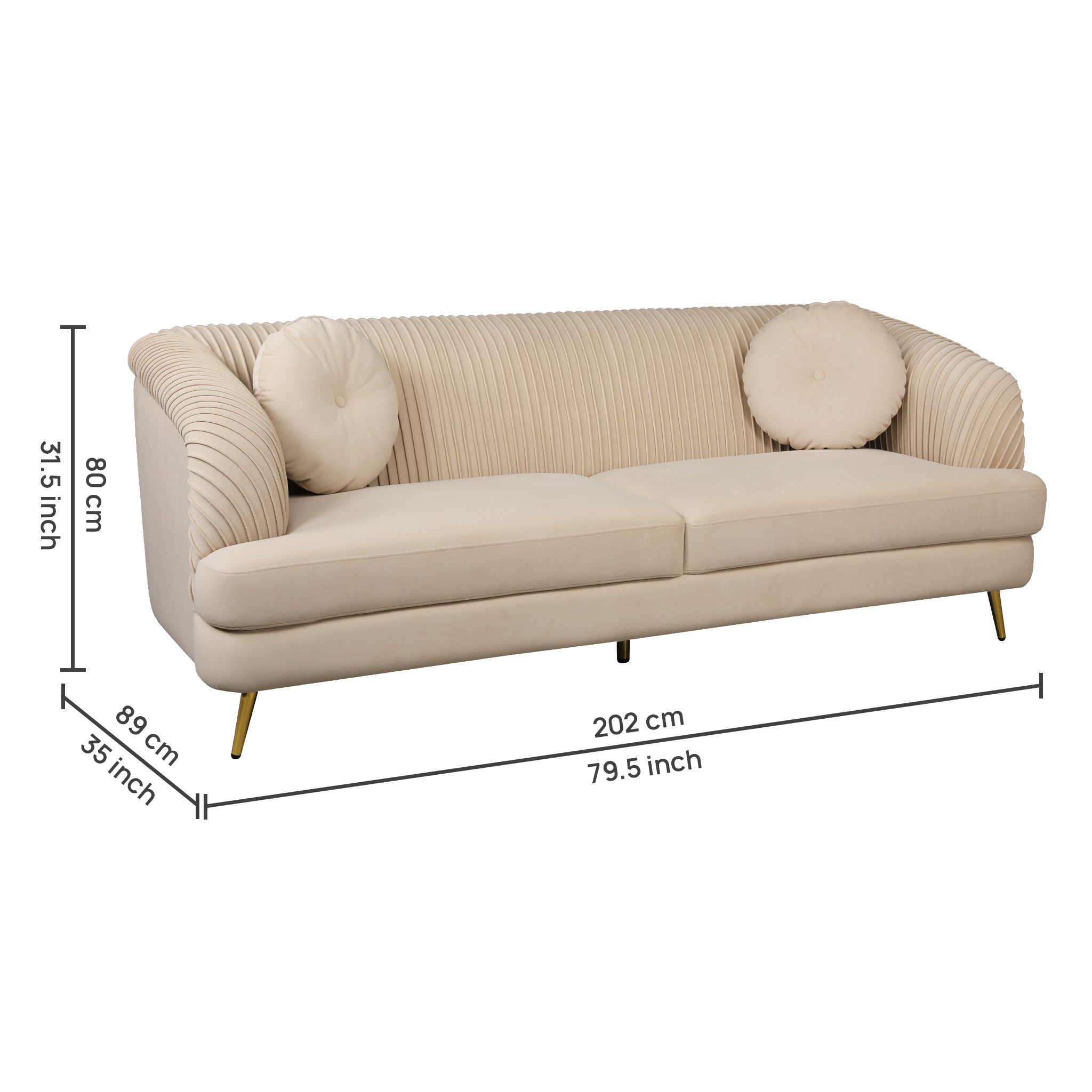 Icon Velvet 3 Seater Sofa Beige