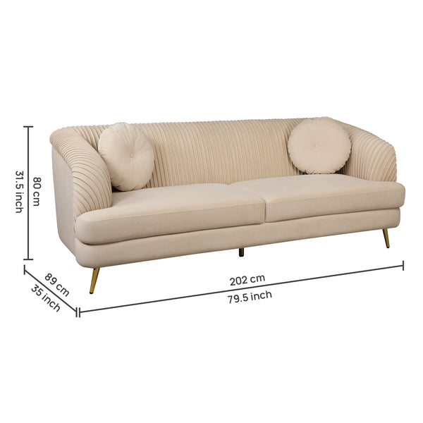 Icon Velvet 3 Seater Sofa Beige dimensions